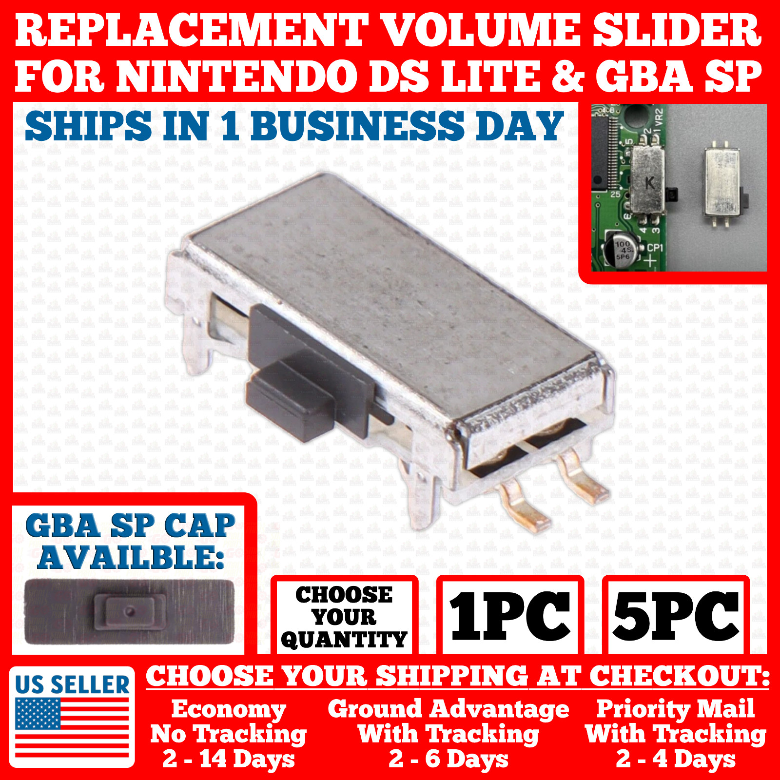 Replacement Volume Slider Switch Nintendo Game Boy Advance GBA SP/DS Lite Cap