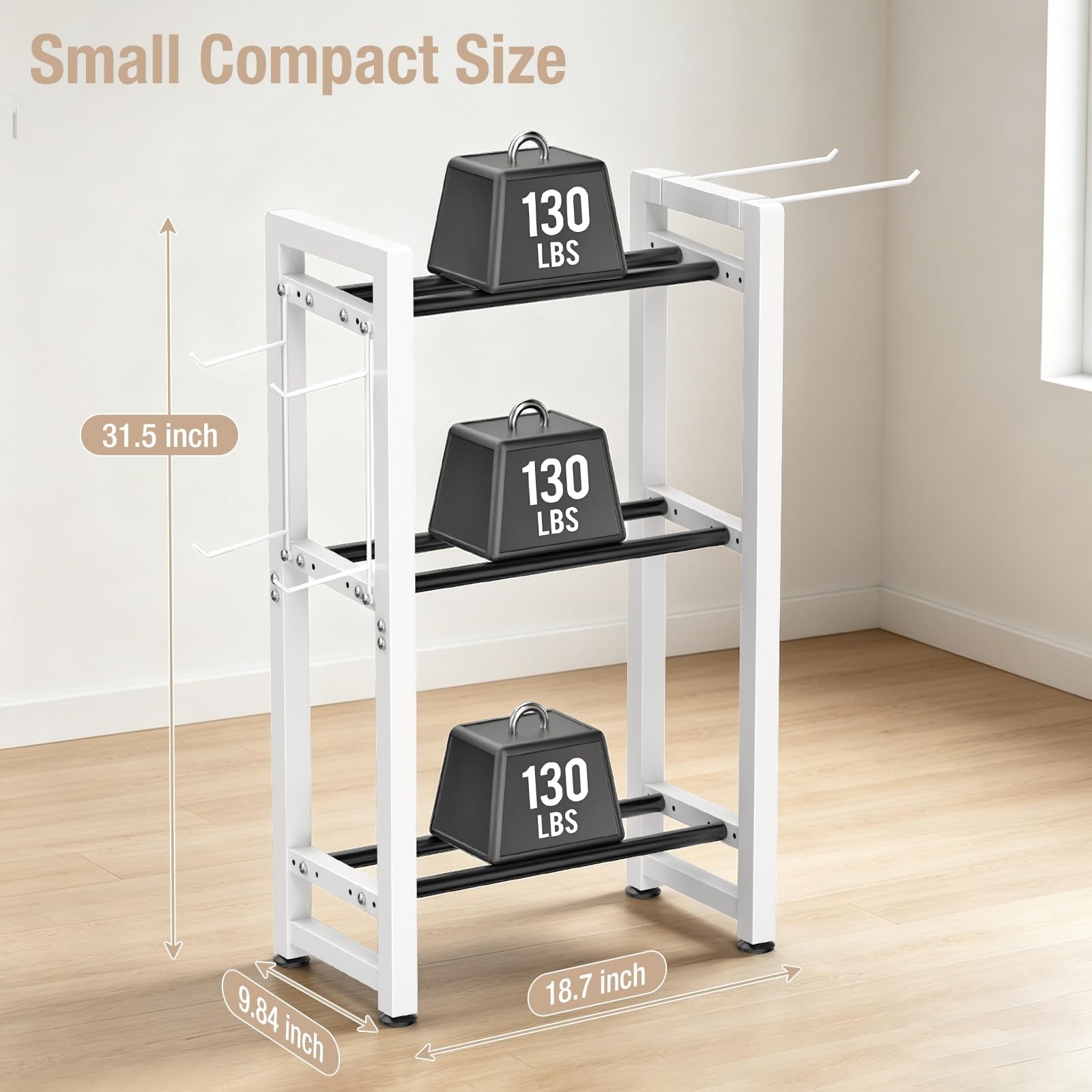 Small Dumbbell Rack，Heavy Duty Adjustable Dumbbell Weight Rack with Side