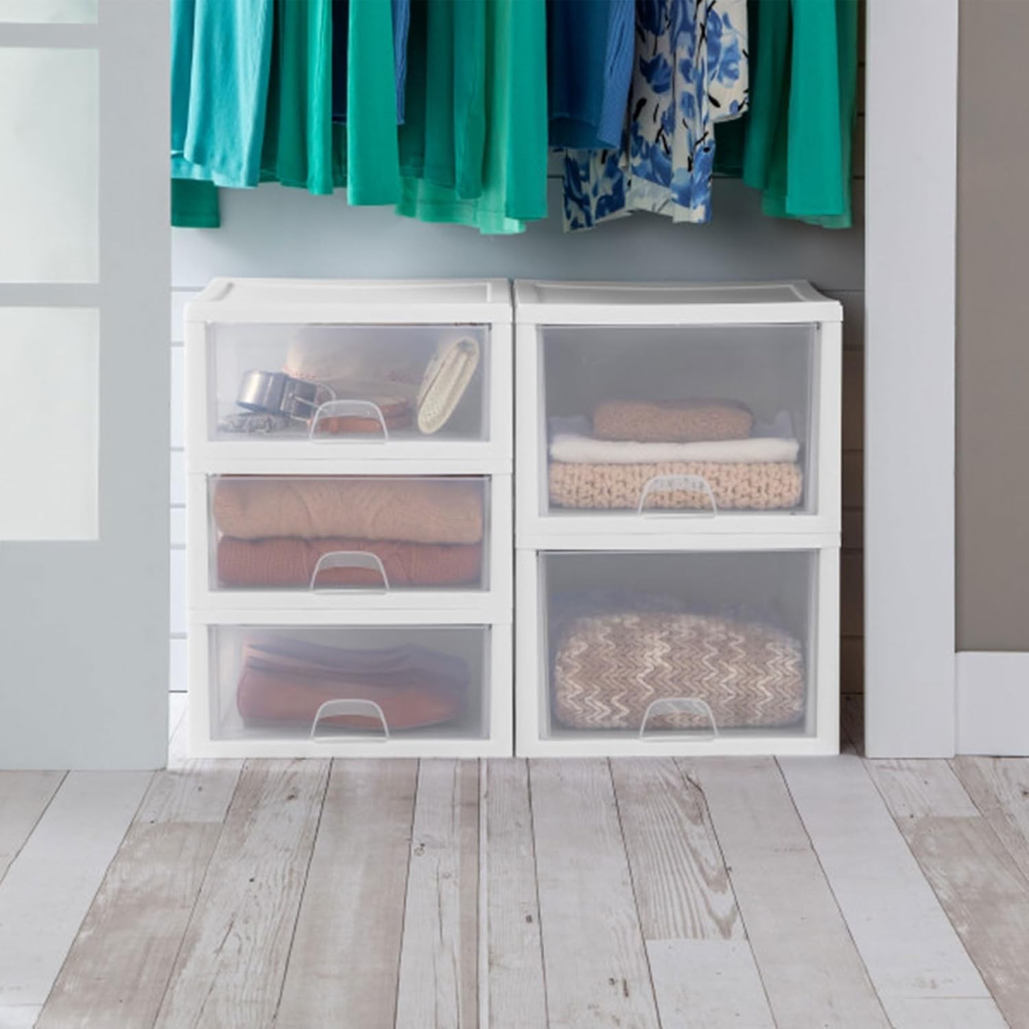 Sterilite 8-Pack 27 Quart Stacking Drawer, Clear Storage Closet Organizer