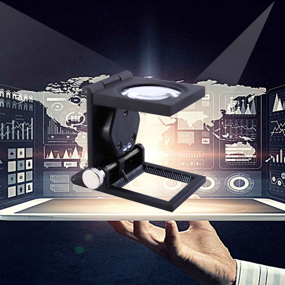 Portable Three Folding Desktop 8X Magnifier Glass Stand with Led Lights Scale