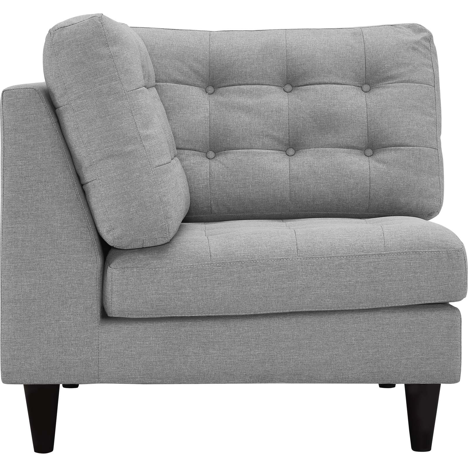 Modway Empress Upholstered Fabric Corner Sofa in Light Gray