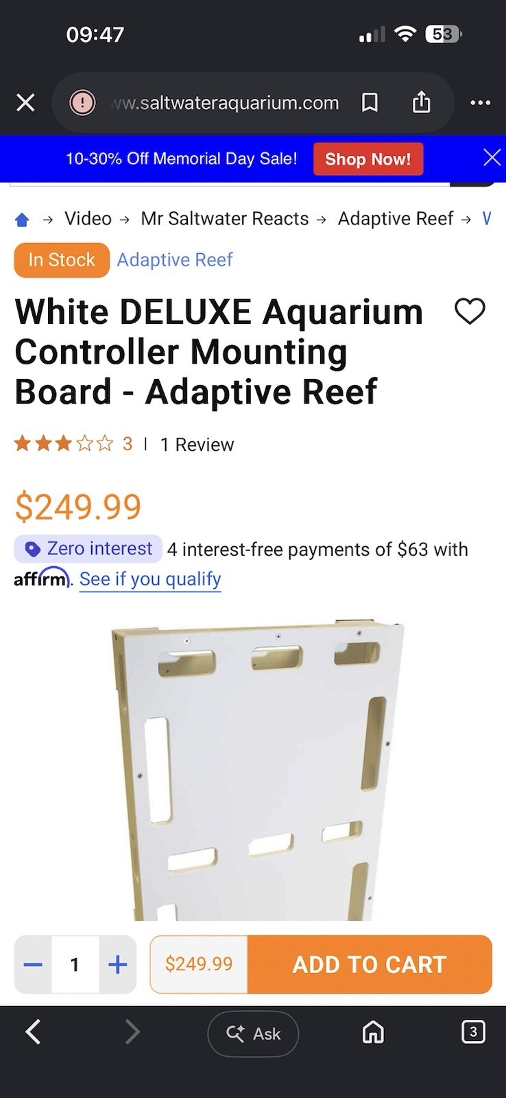 White DELUXE Aquarium Controller Mounting Board - Adaptive Reef