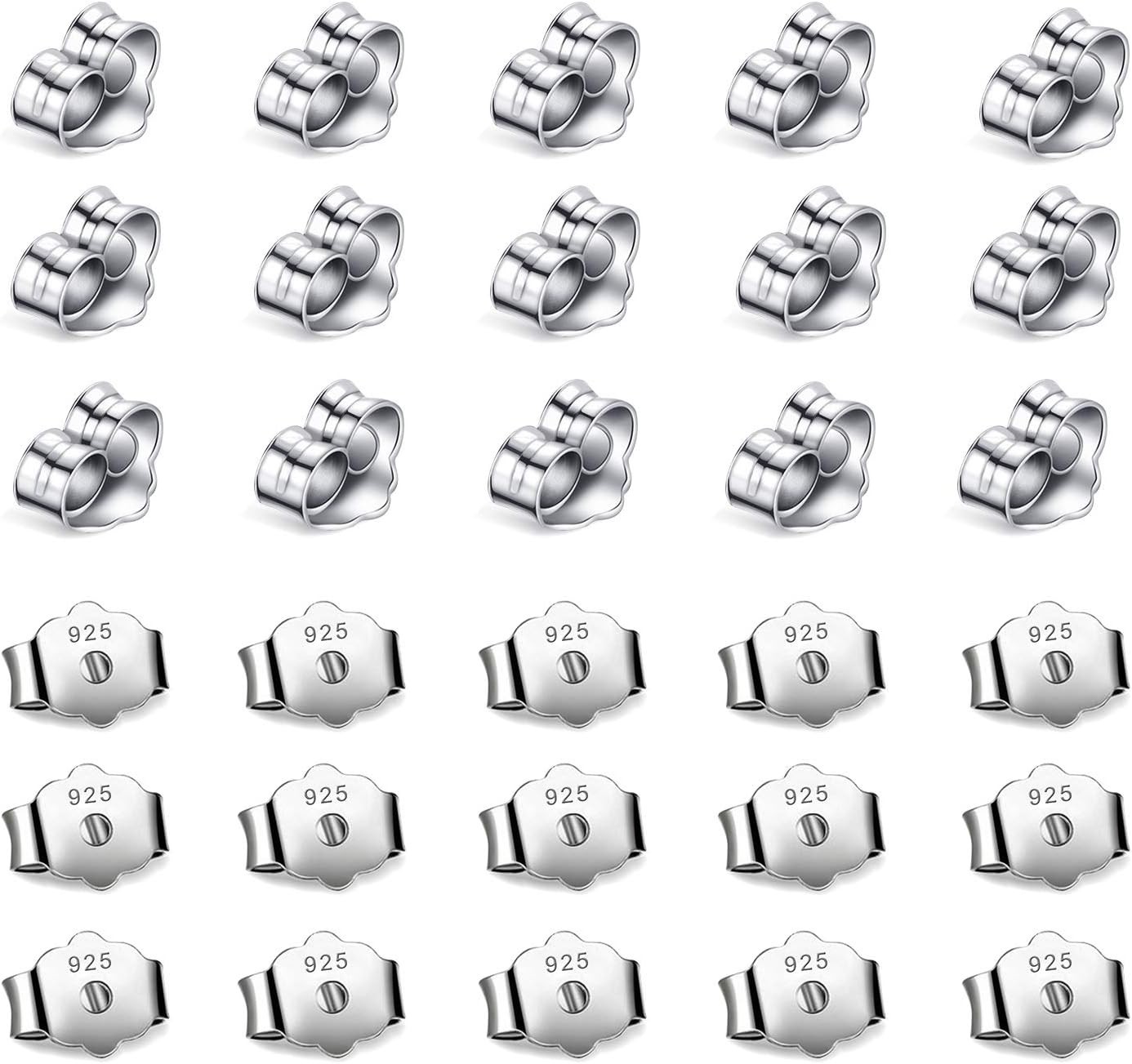 30Pcs/15 Pairs 925 Sterling Silver Earring Backs Replacement Secure Ear Locking/