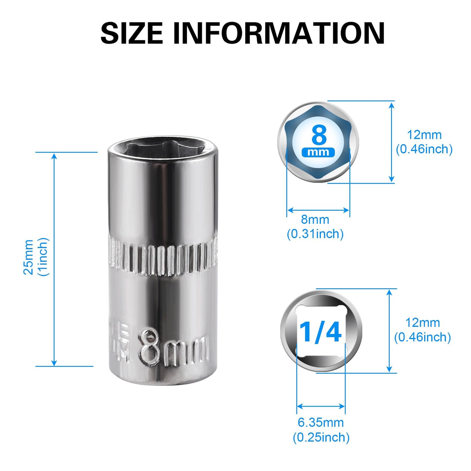 4-Piece 8mm Socket Set, 1/4-Inch Drive, 6-Point, Deep *2 & Shallow *2 Sockets...