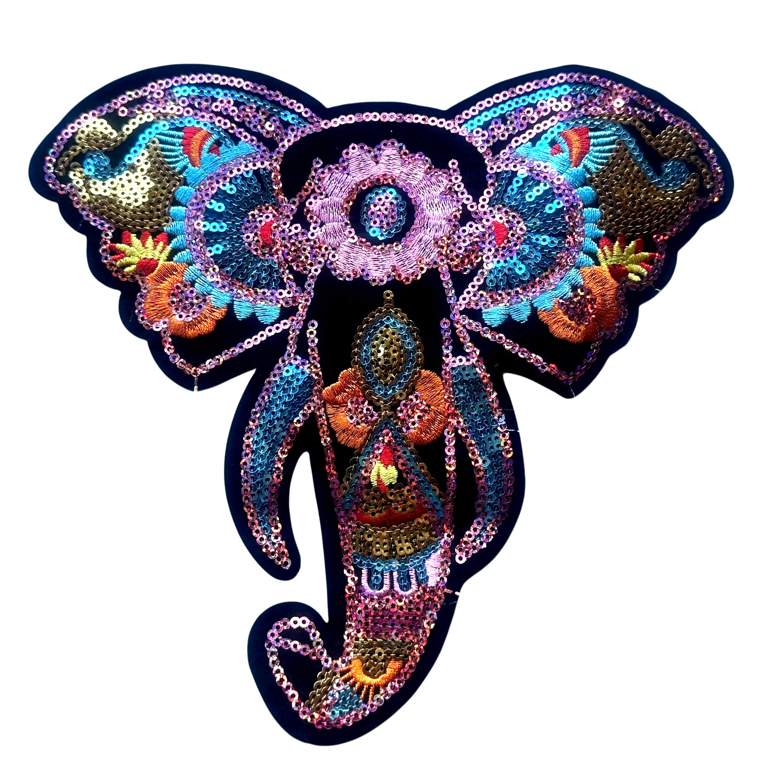 Large Sequined Elephant Embroidery iron on Patch 7+3/4 x 8 inch FREE SHIPPING