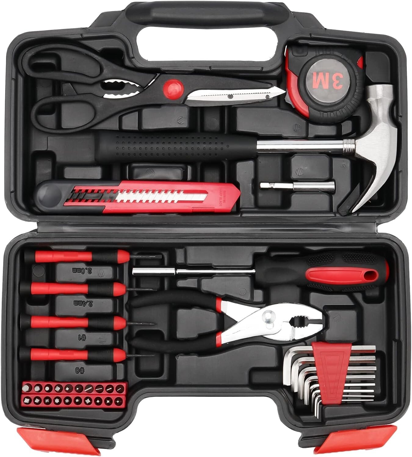 Portable 39pcs Red Basic Tool Set Household Mechanics Tool Kit with Carry Box