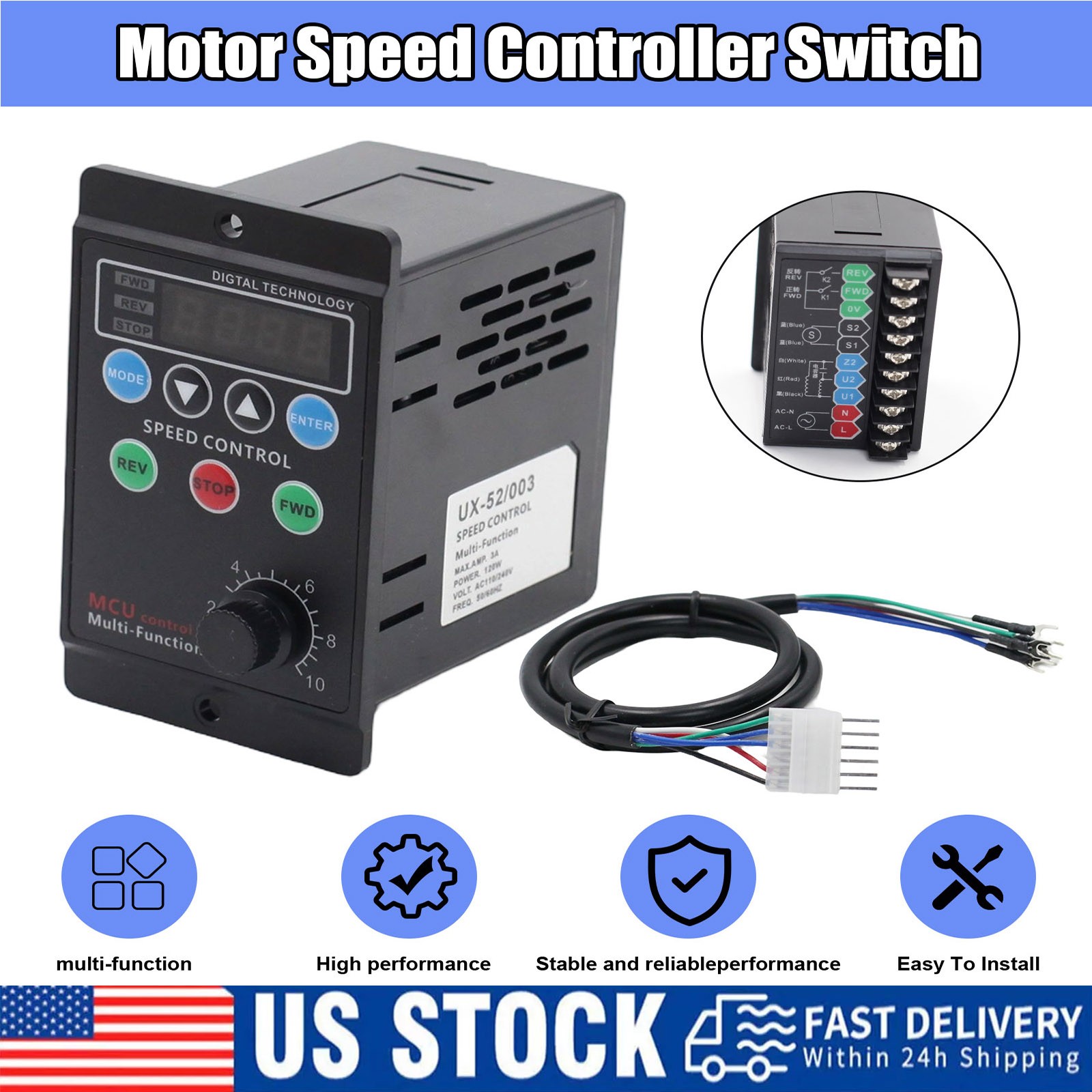 AC 110V Motor Speed Controller Digital Speed Governor Motor Speed Controller