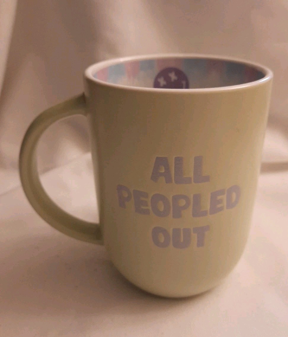 Nicole Miller New York Light Green Coffee Mug "ALL PEOPLED OUT"