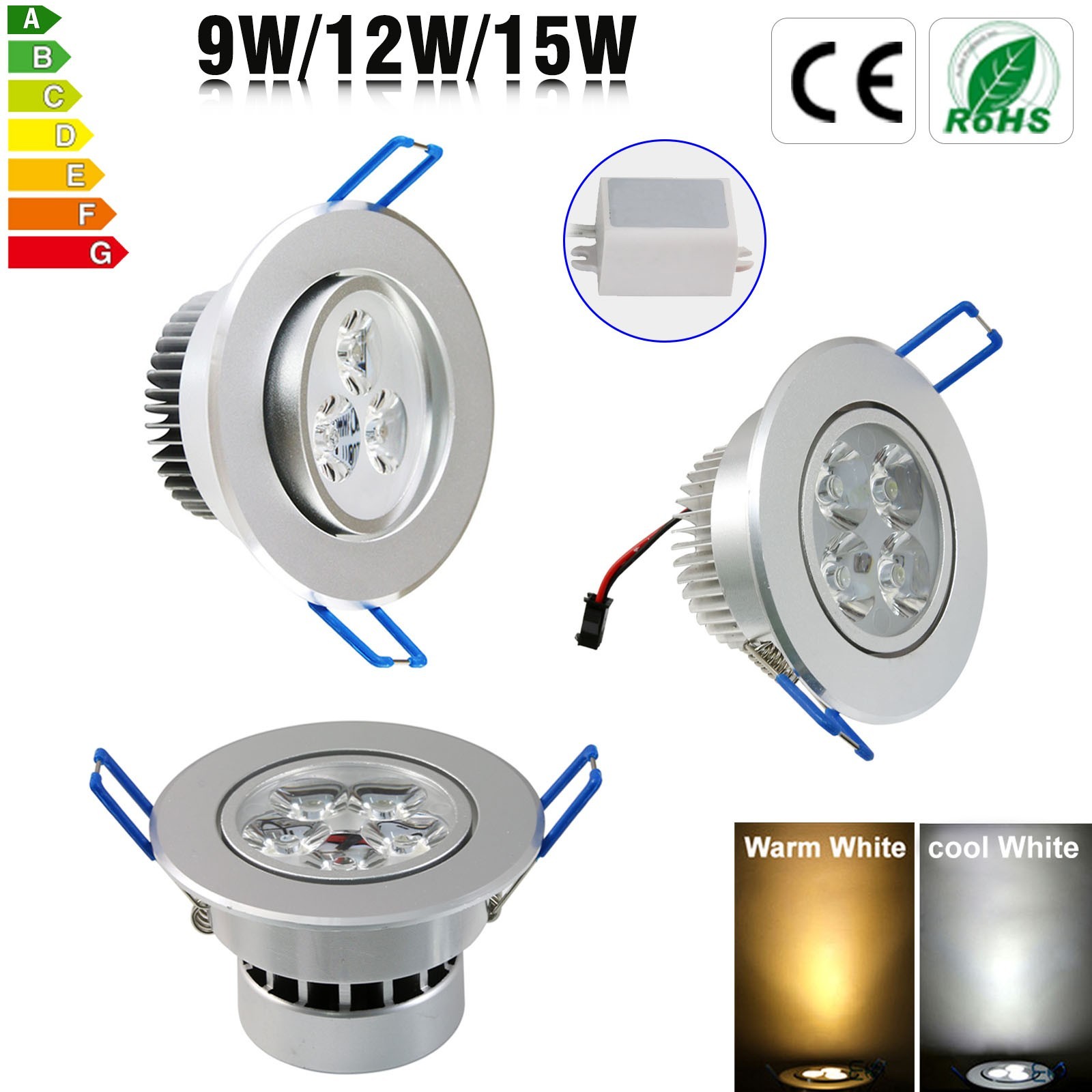 AC85-265V Recessed LED Ceiling Lamp 9w/12w/15w Downlight Spotlight Home Lighting