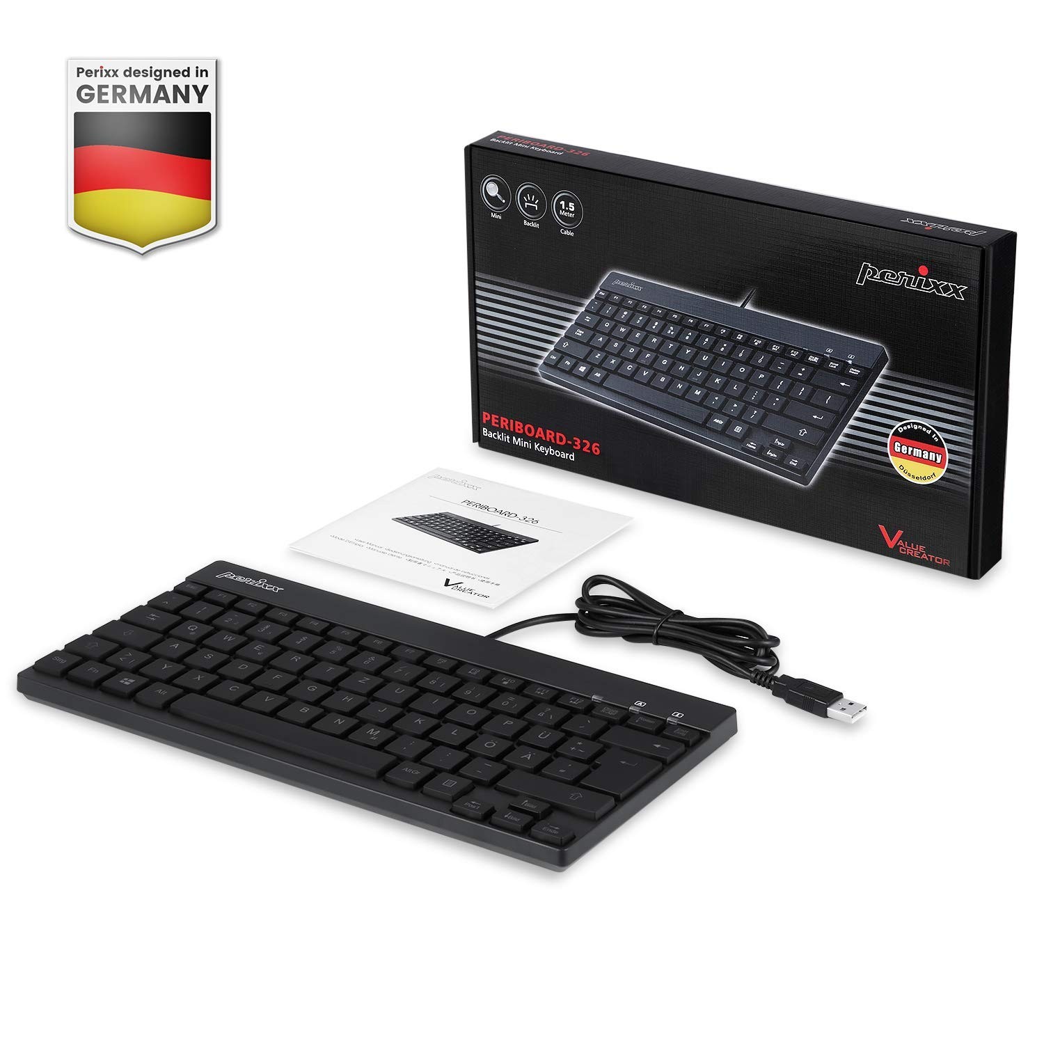 Perixx Periboard-326 Wired Mini Backlit Usb Keyboard Profile Keys Us English