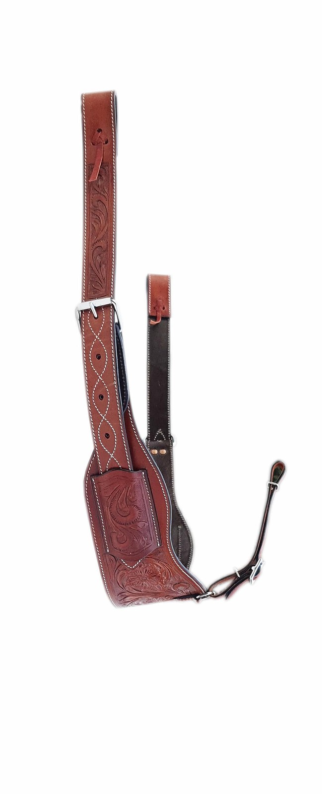 Western Horse Tooled Leather Rear Flank Saddle Oily Tan Roper Back Cinch with Bi