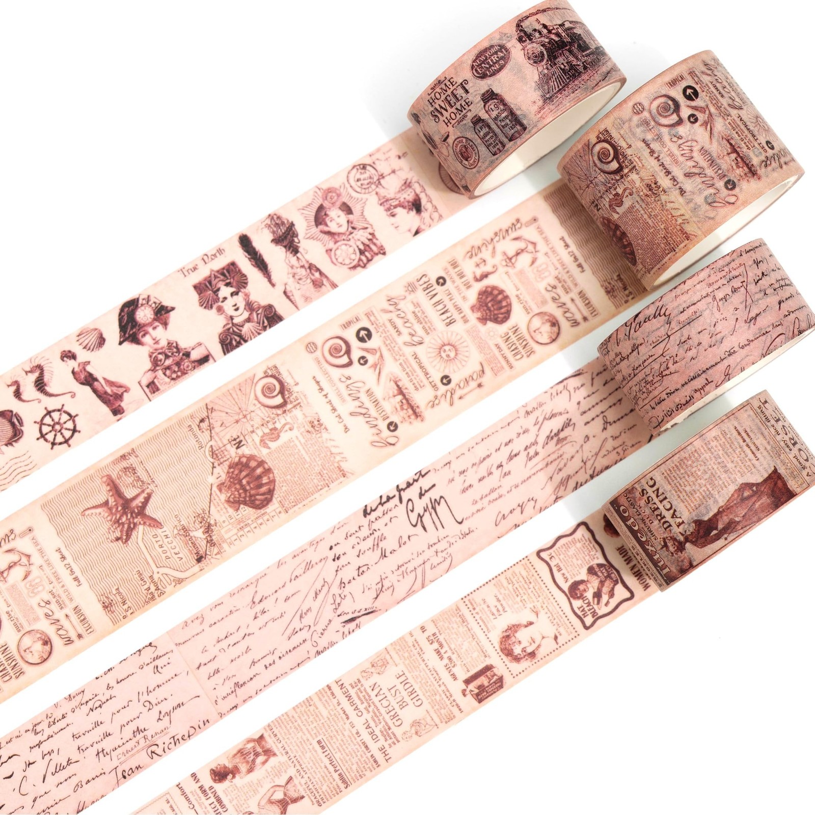 YUBBAEX 4 Rolls Vintage Washi Tape Set Wide Antique Masking Retro Artwork Dec...