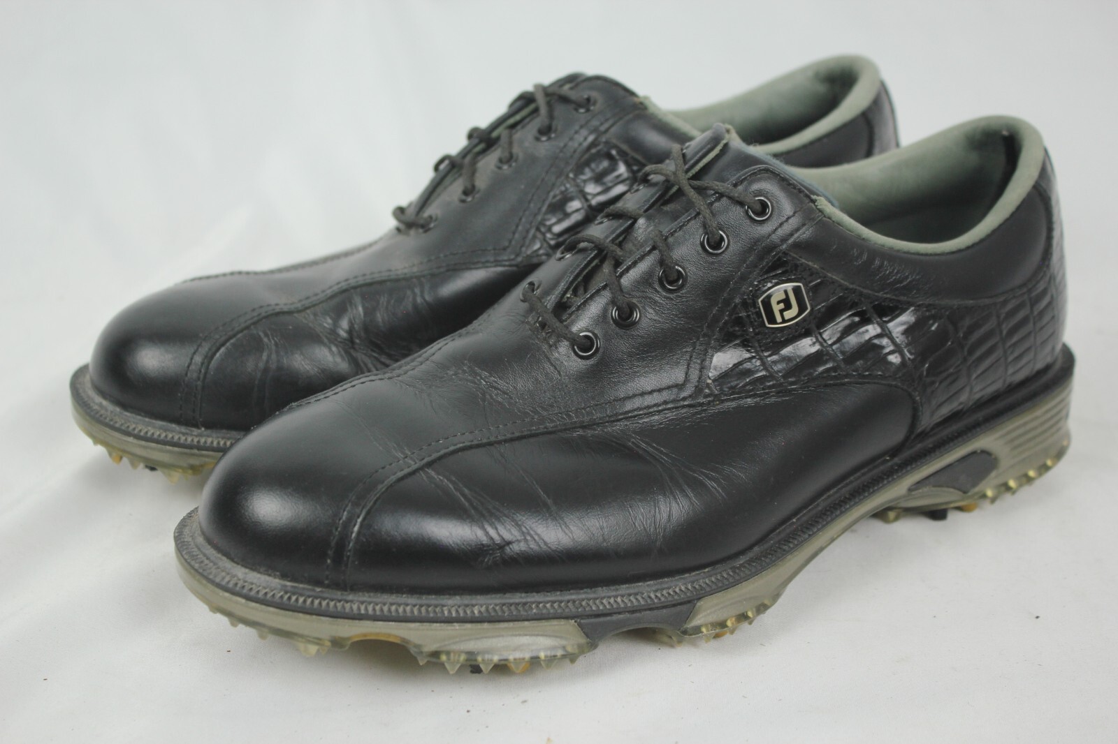 FOOTJOY DRYJOYS TOUR BLACK LEATHER WATERPROOF SPIKED GOLF SHOES SIZE 8.5 US VGC!