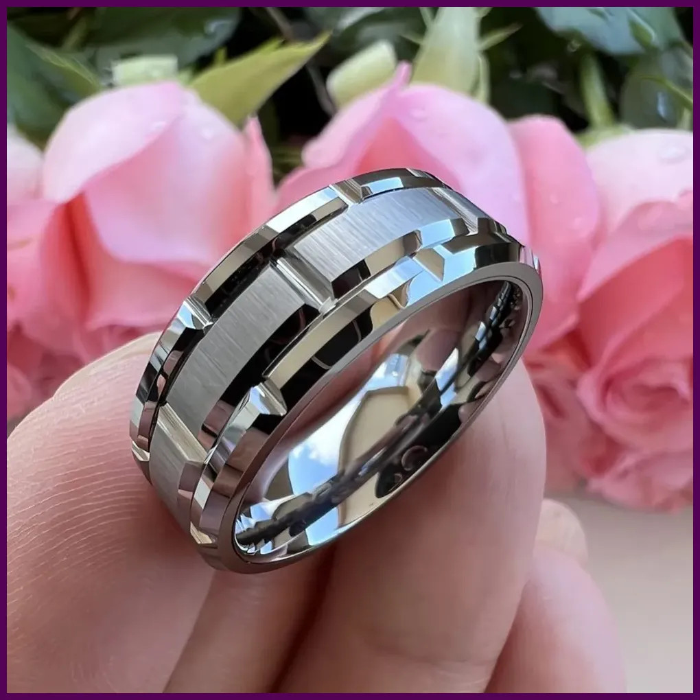 8MM Silver Color Matte Stainless Steel Ring for Men & Women Wedding Band Jewelry