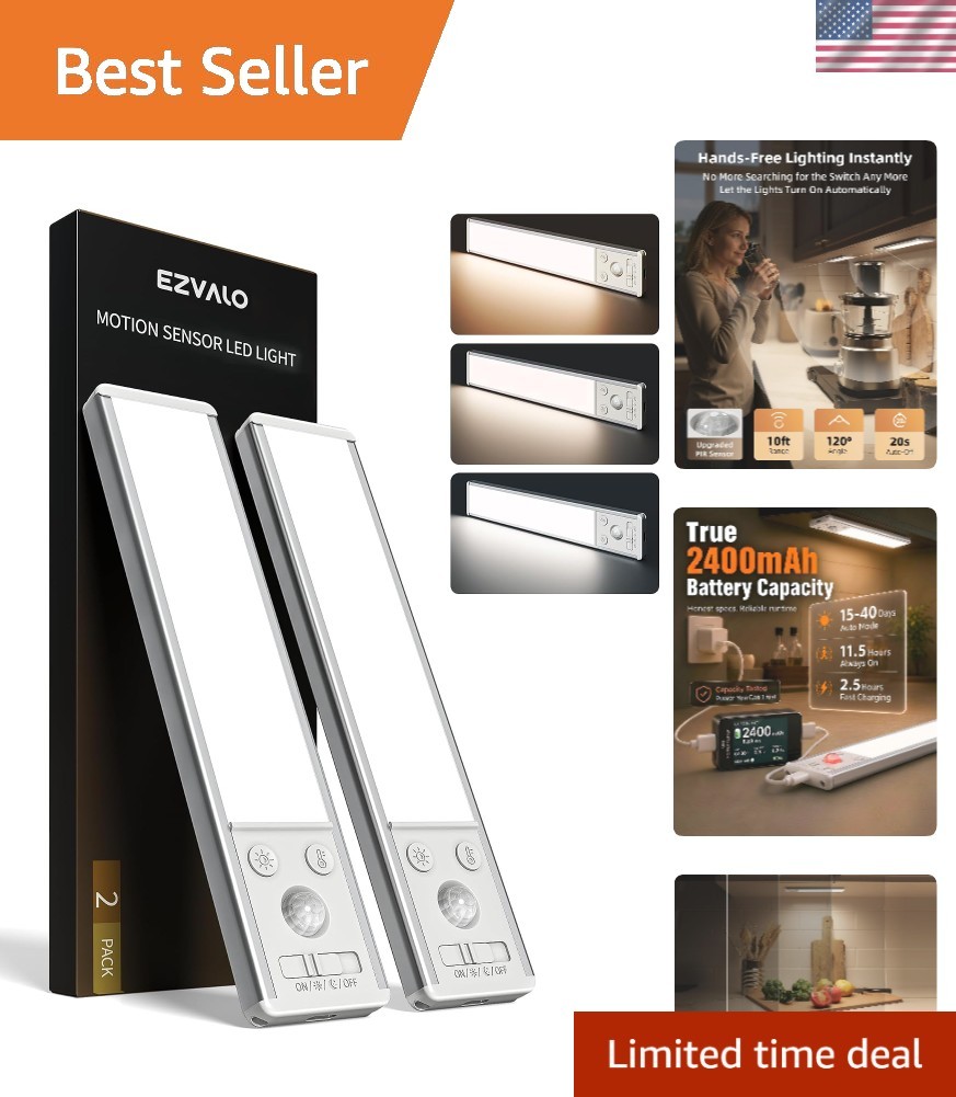 8" Under Cabinet Lighting, 2400mAh Rechargeable Motion Sensor Light Indoor, M...