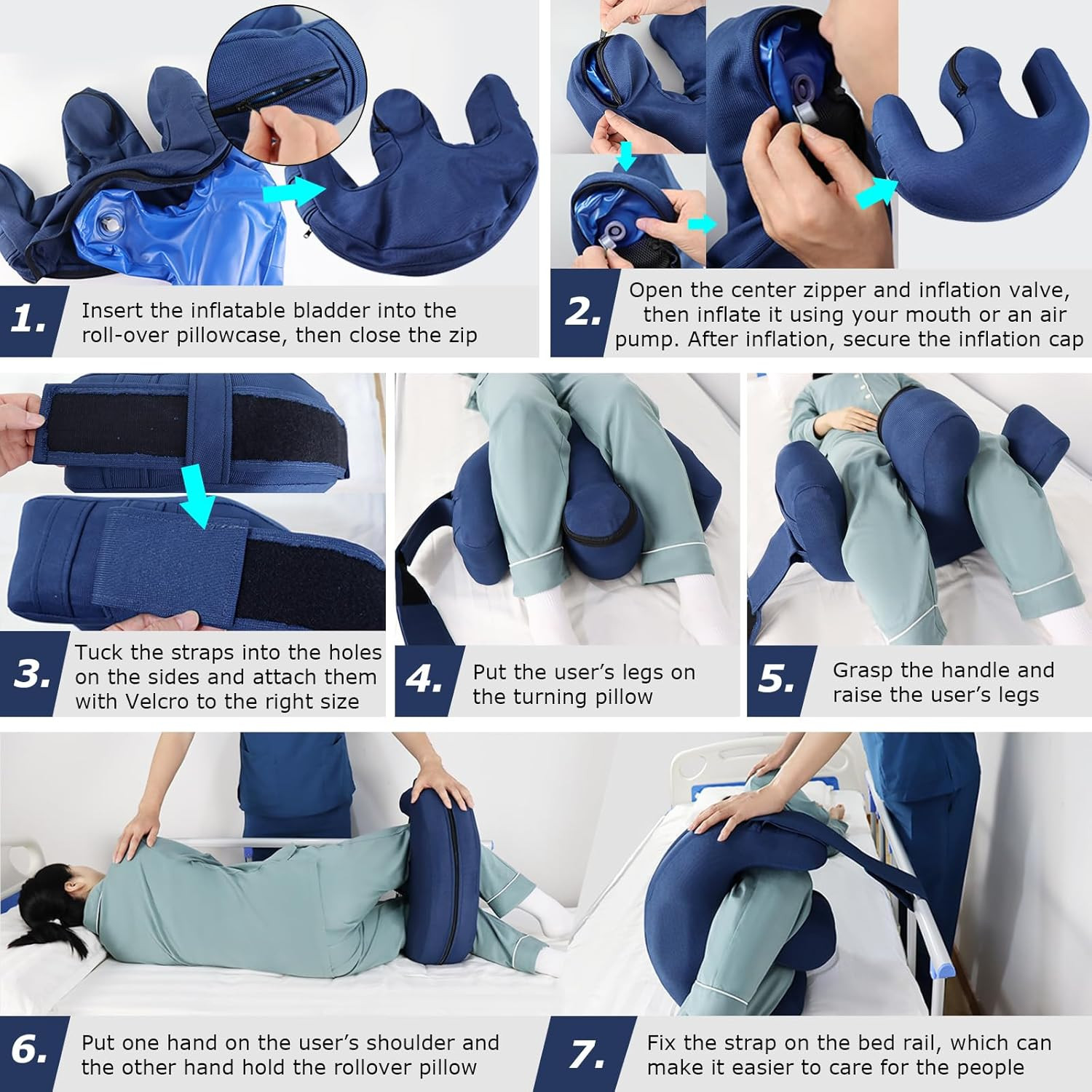 Bedridden Patient Turning Device and Bedroll Pillow for Elderly - Inflatable