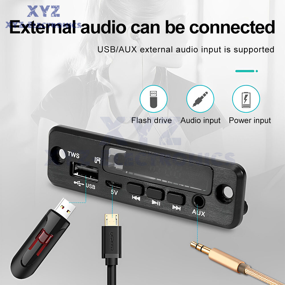 TWS Bluetooth 5.0 MP3 Decoder Board DC3.7-5V FM Radio MP3 Player Lossless Audio