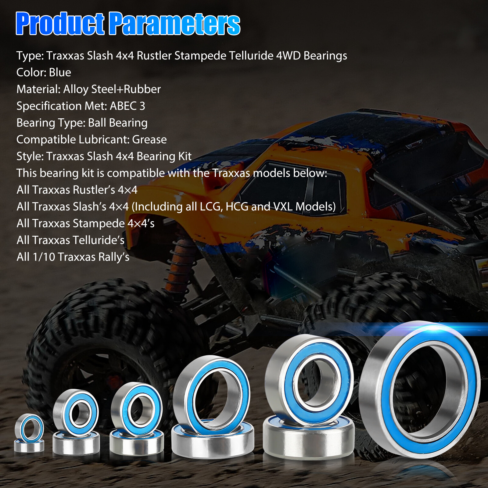 21Pcs RC Bearings Kit for Traxxas Slash 4x4 Rustler Stampede 4X4 VXL Telluride