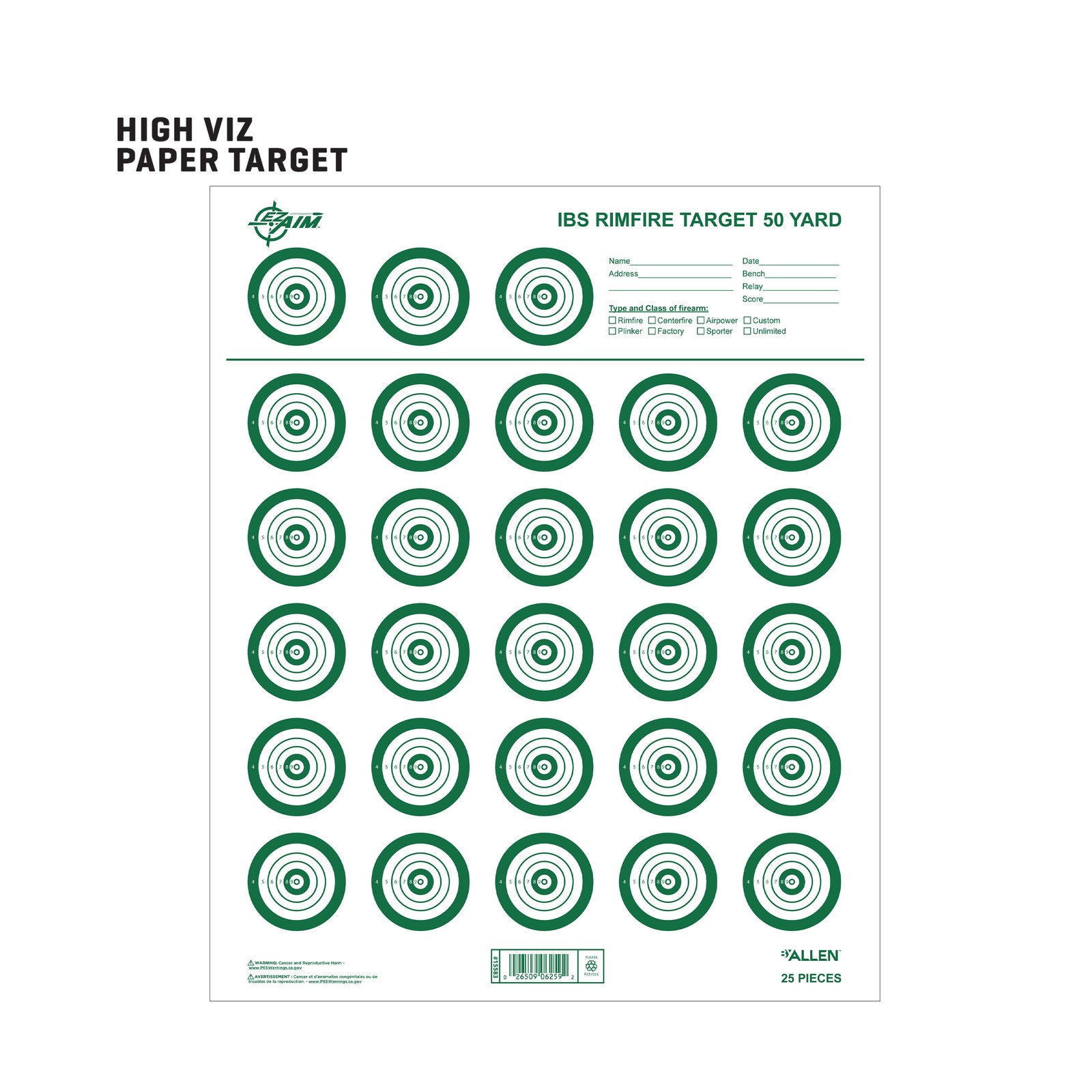 EZ Aim® IBS Rimfire Paper Shooting Targets, 25-Targets Per Sheet, 25-Pack