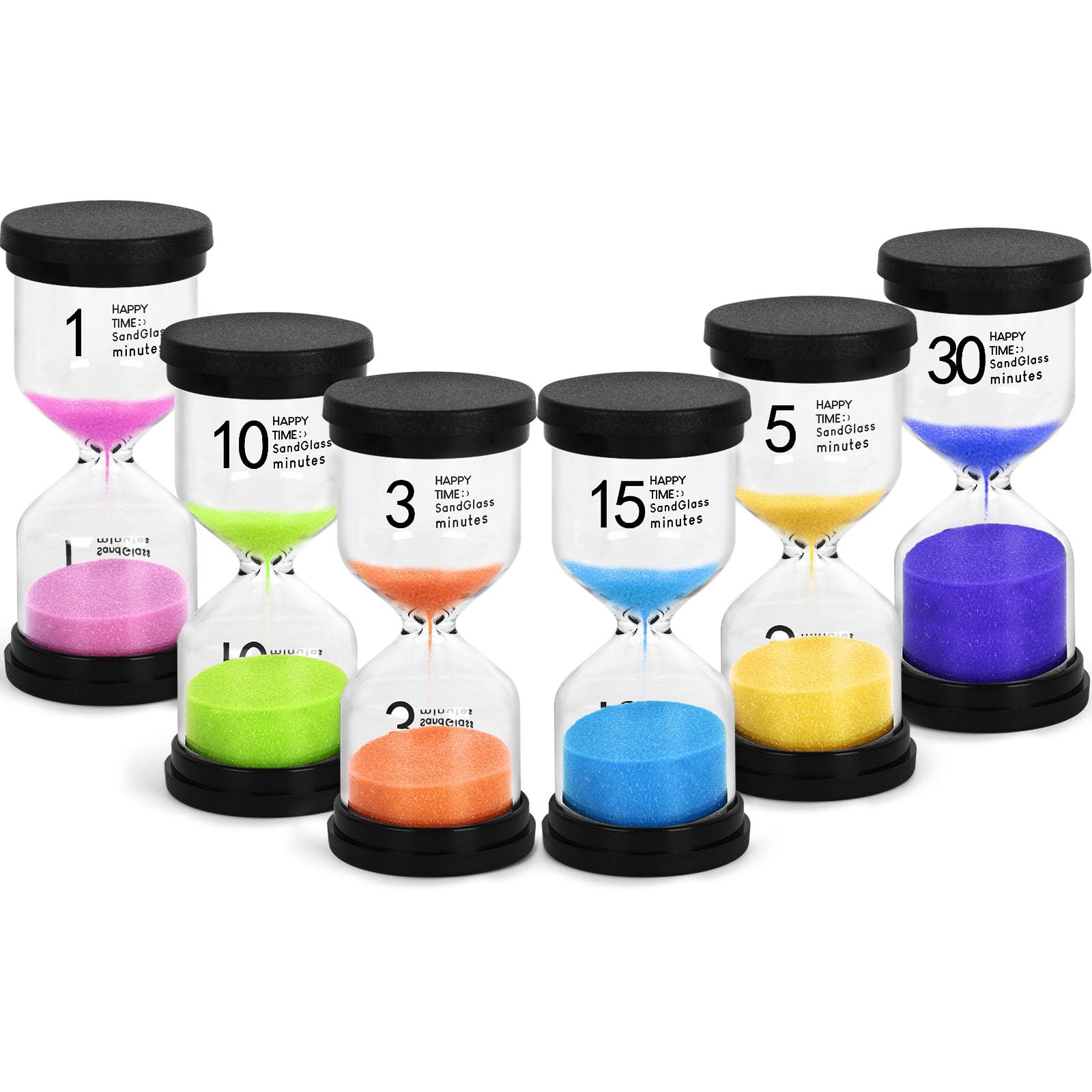 Sand Timers Set, 6PCS Colorful Hourglass Sandglass Timer 1/3/5/10/15/30 Minut.