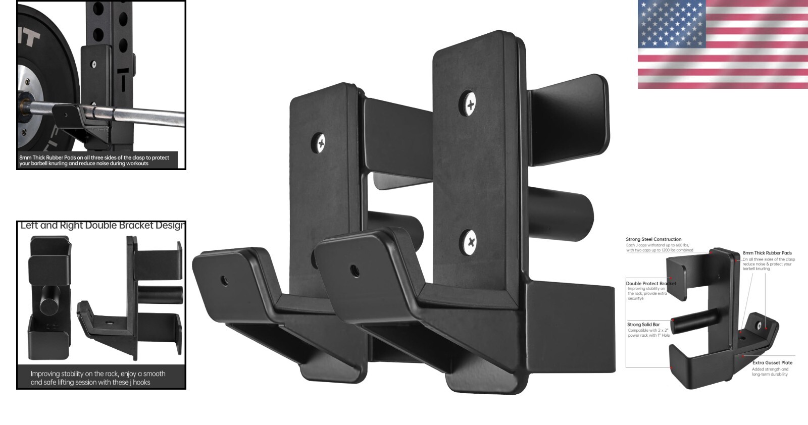 Double Bracket J-Hooks for 2" x 2" Power Rack – Ultimate Stability & Safety-