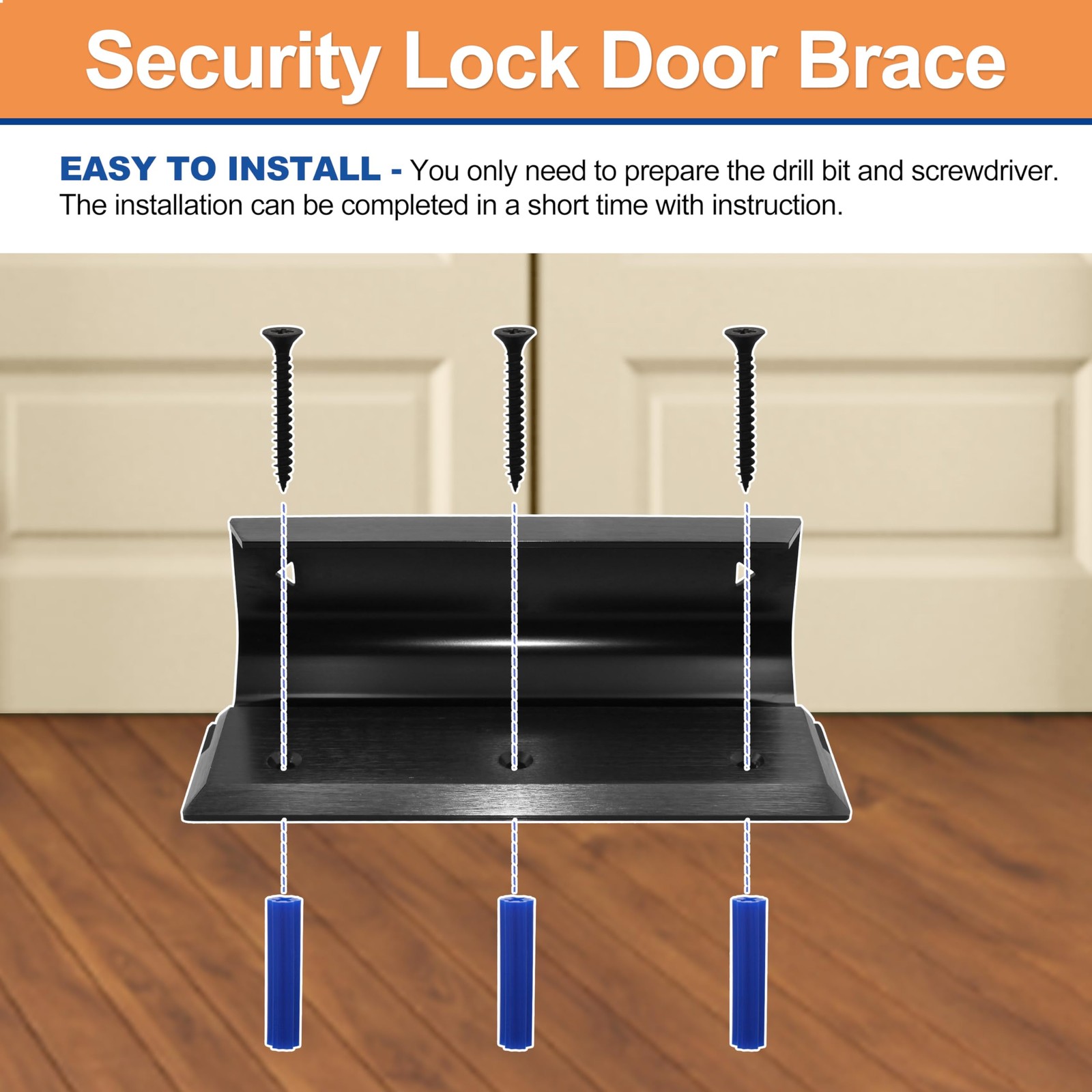 Security Lock Door Brace Barricade House - Dark Bronze