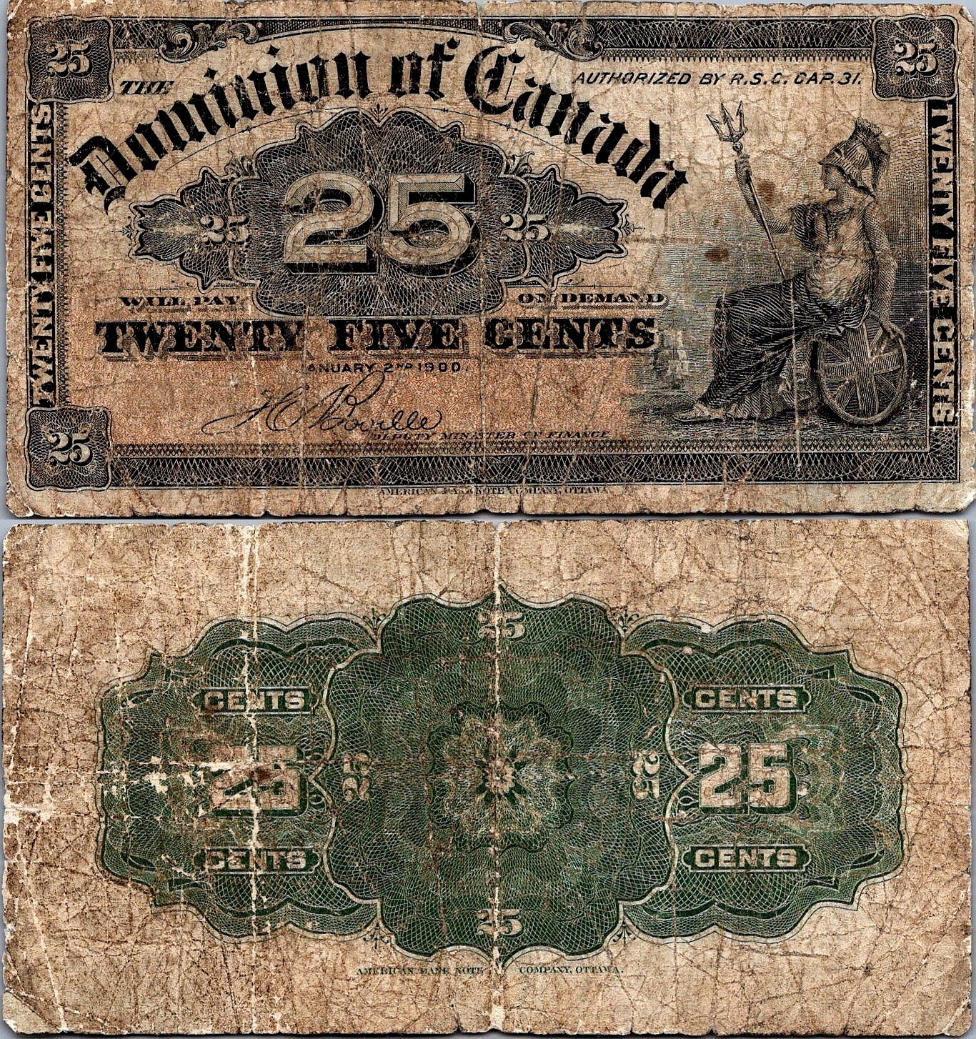 Canada 25 Cents Dominion of Canada 1900 Pick# 9b Fine