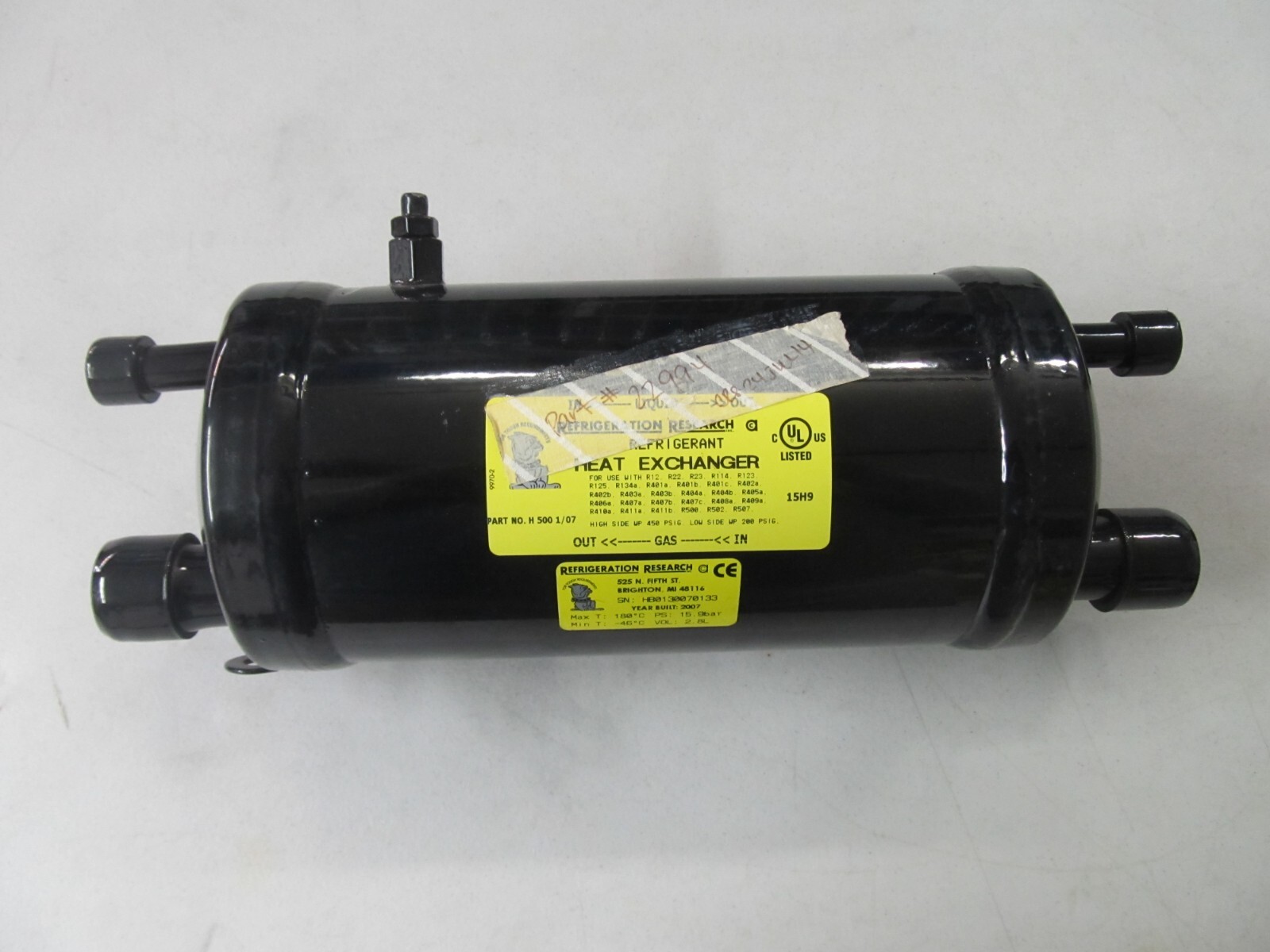 Refrigerant Research Glycol H500 Heat Exchanger, 100L, HIGH 450psi, LOW 200psi