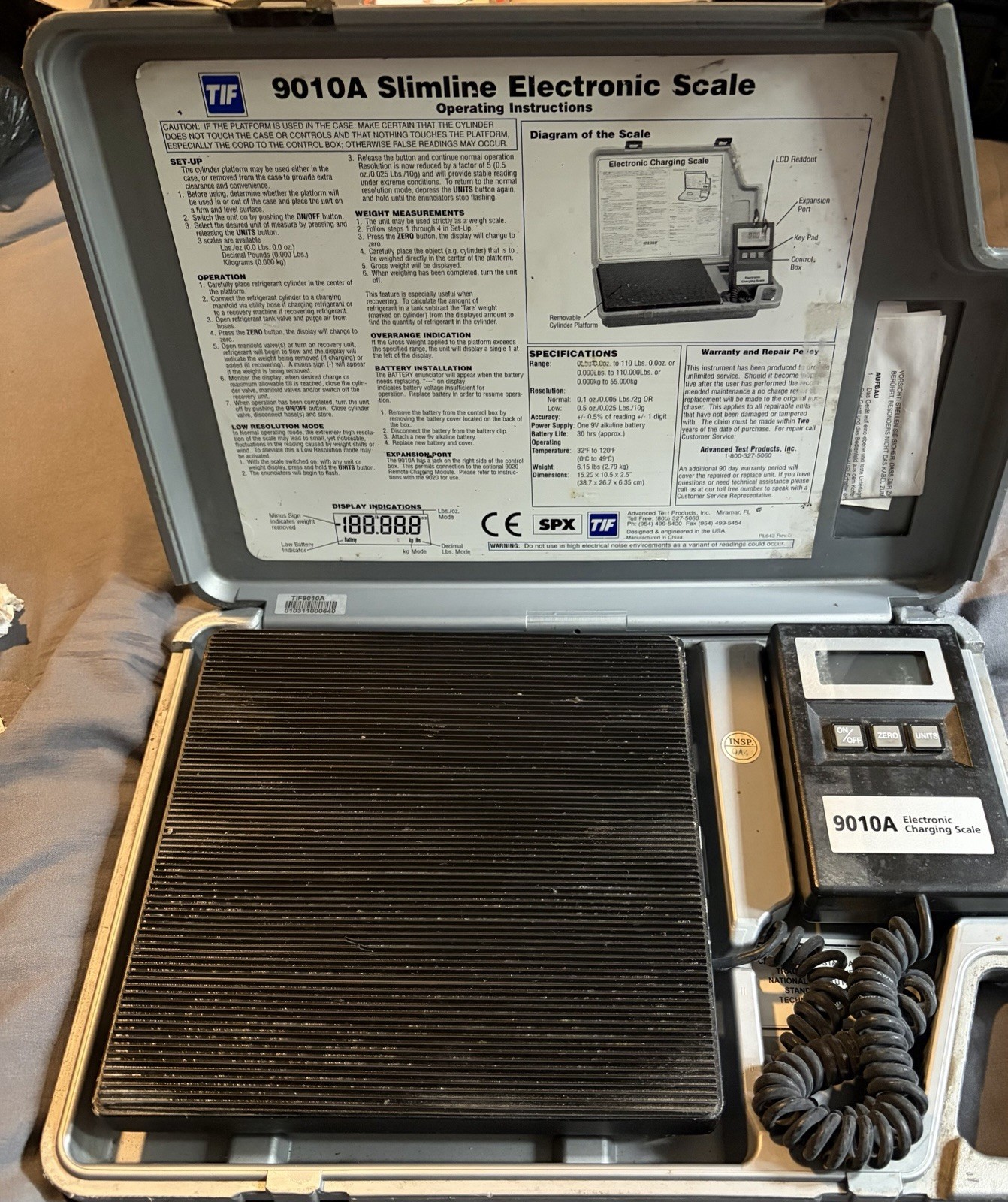 TIF 9010A Slimline Electronic Refrigerant Charging Scale w/case