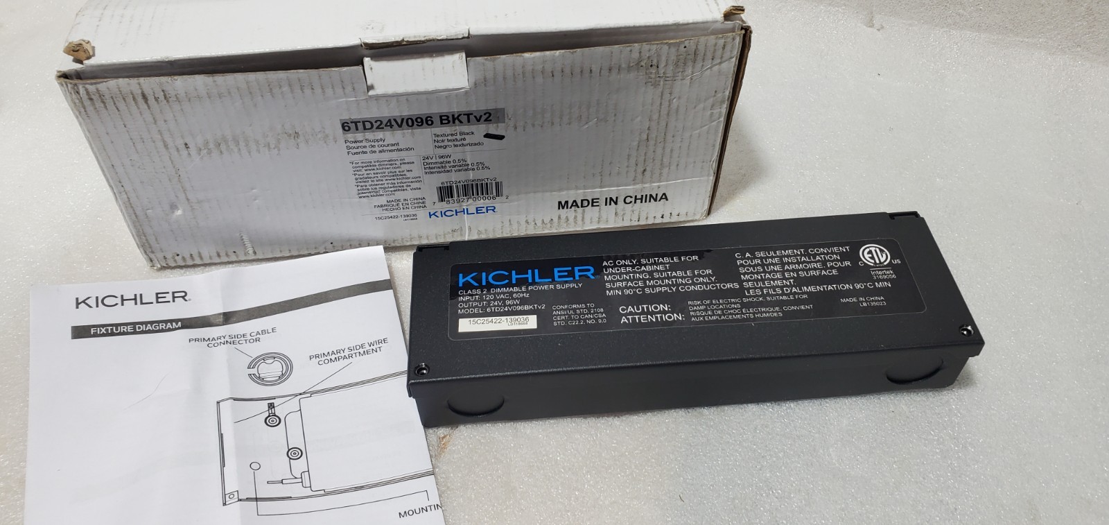 Kichler 6TD24V096BKTV2 Direct Wire Dimmable 24V 96W Power Supply - NEW-