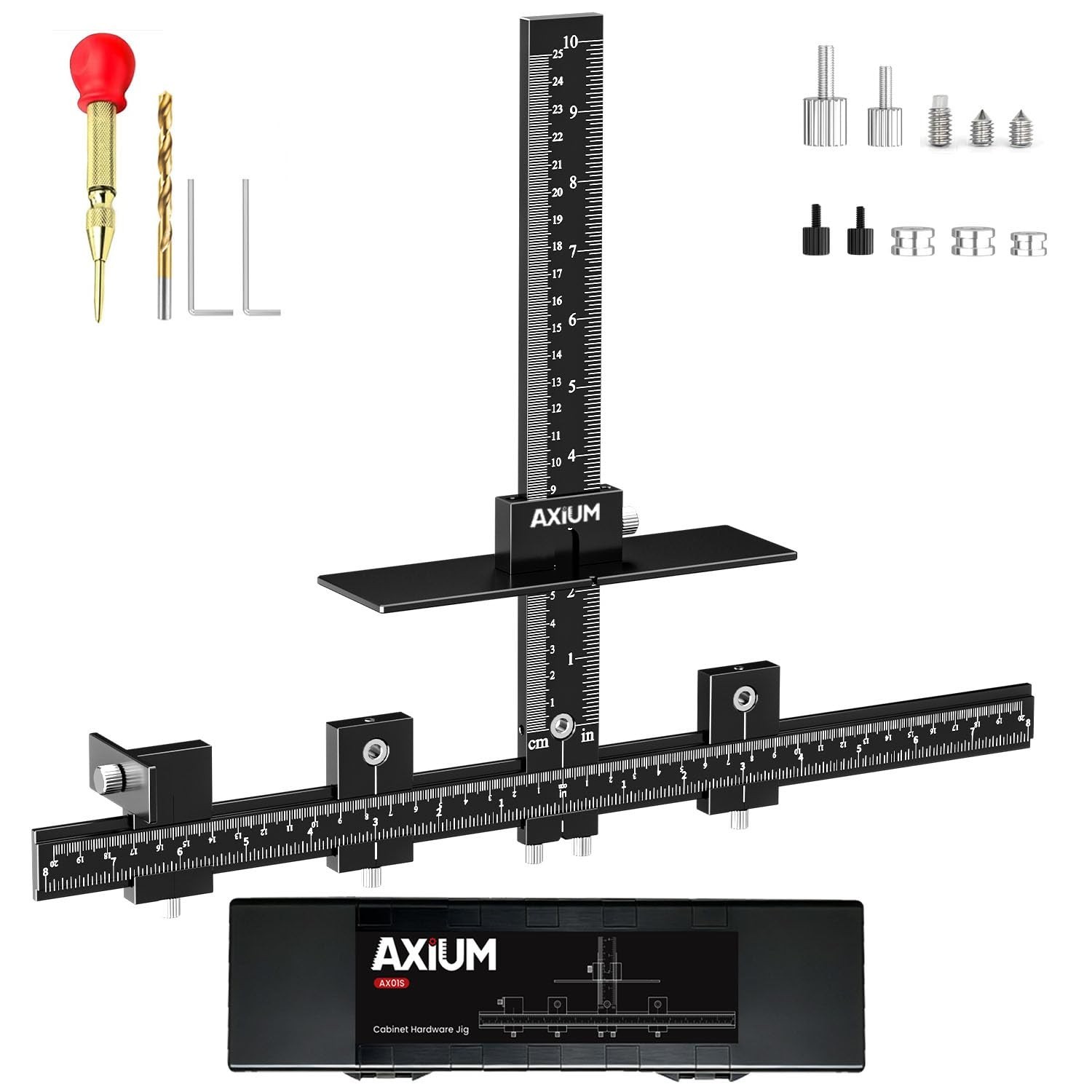 AXIUM Cabinet Hardware Jig, Adjustable Aluminum Template Tool | Center Punch,...