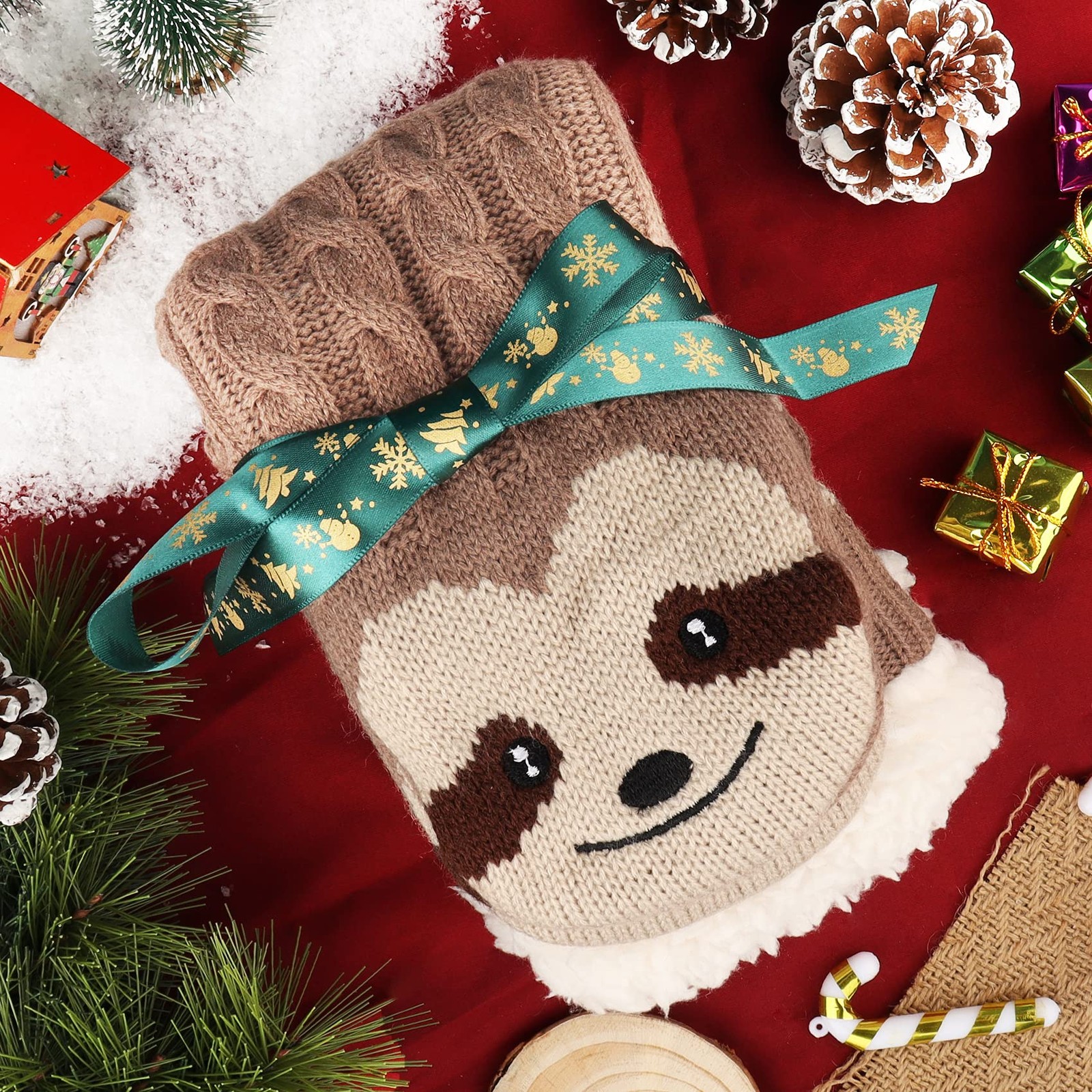 Jeasona Sloth Gifts for Women Fuzzy Slipper Socks With 5-8, Brown