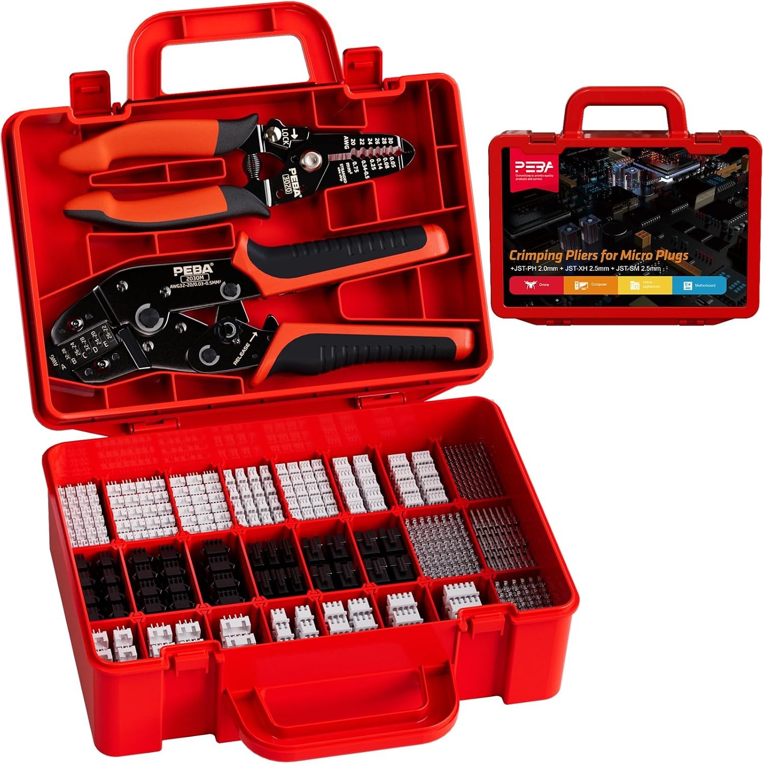 Crimping Tool and JST Connector Kit - 24 Types of 2.0 mm JST-PH Connectors & Cri