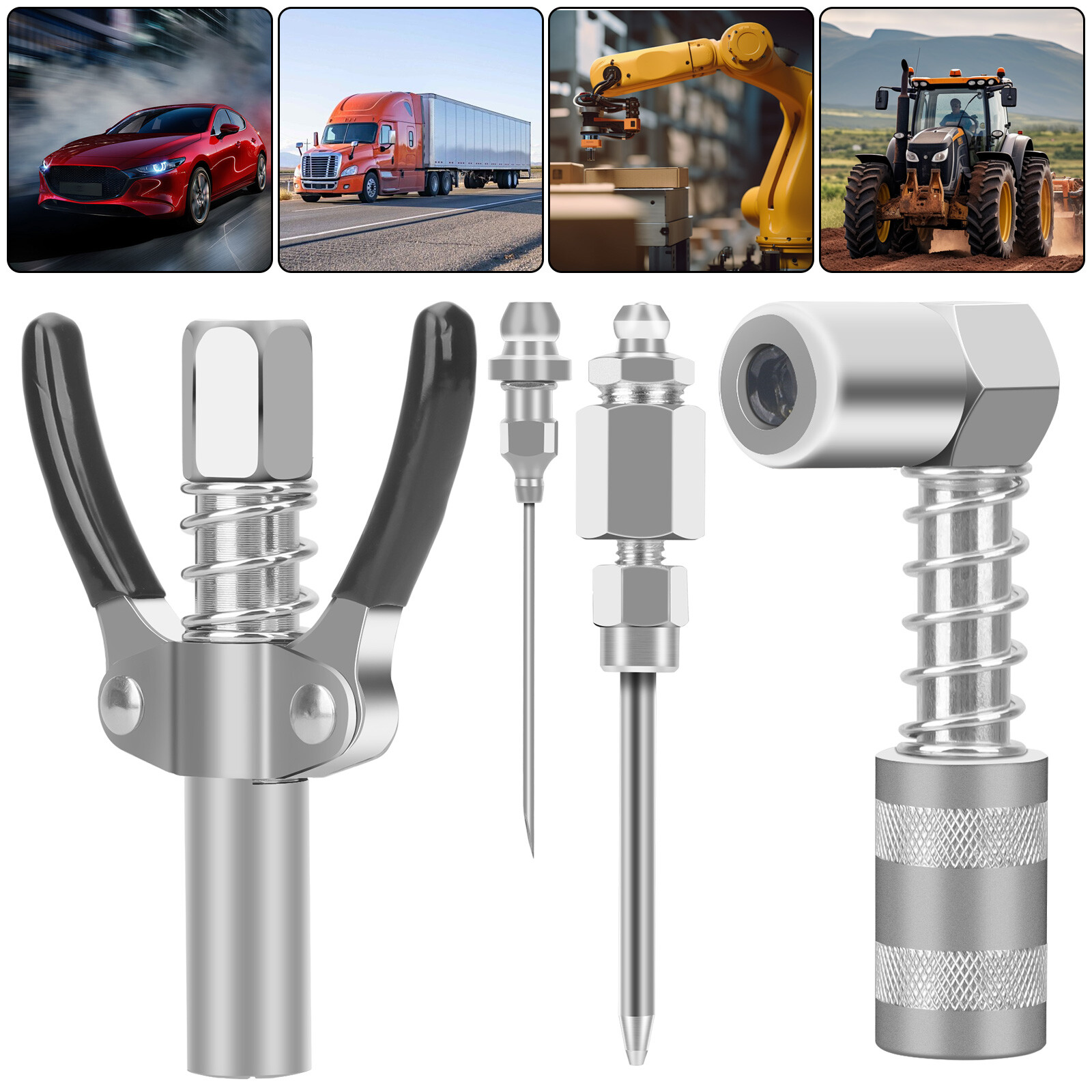 Double Handles Grease Gun Coupler 90 Degree Adapter Injection Needle Dispenser