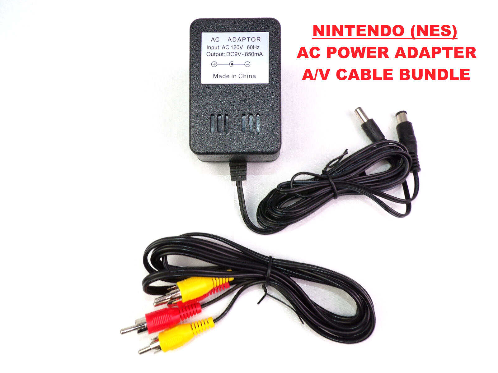 AC/DC Adapter Power Cord & AV Cable Bundle for NES Nintendo Entertainment System