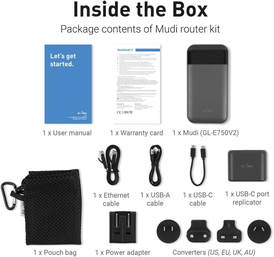 GL-E750V2 (MUDI) 4G LTE Portable Wi-Fi Hotspot for Travel | Mobile Hotspot Devic
