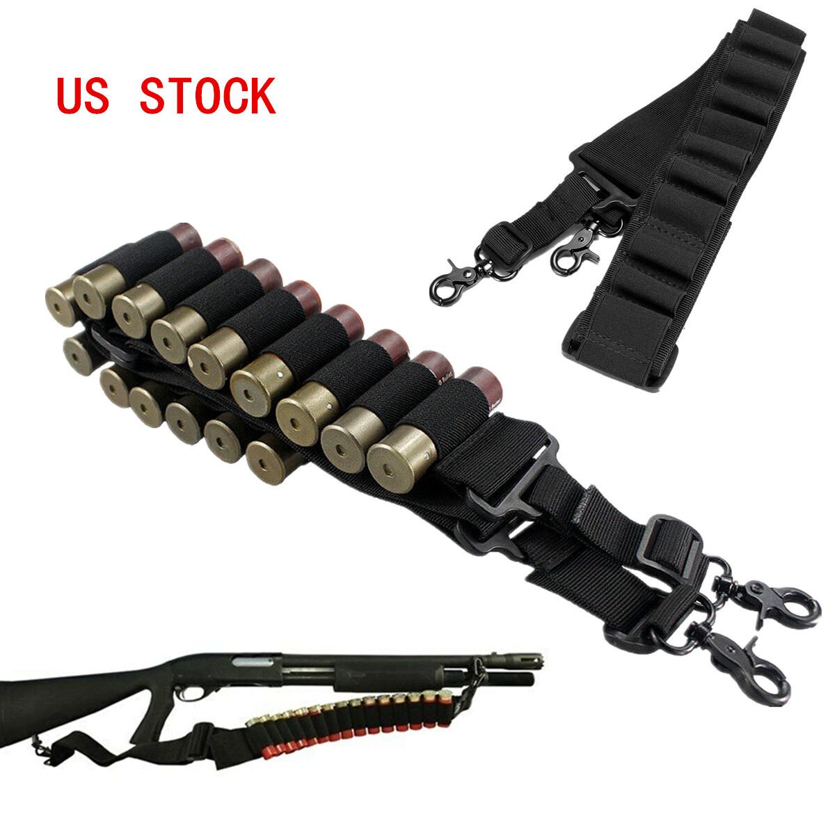 Tactical 15 Rounds Shotgun Holder Gun Sling 12 Gauge Shell Bandolie Ammo Carrier