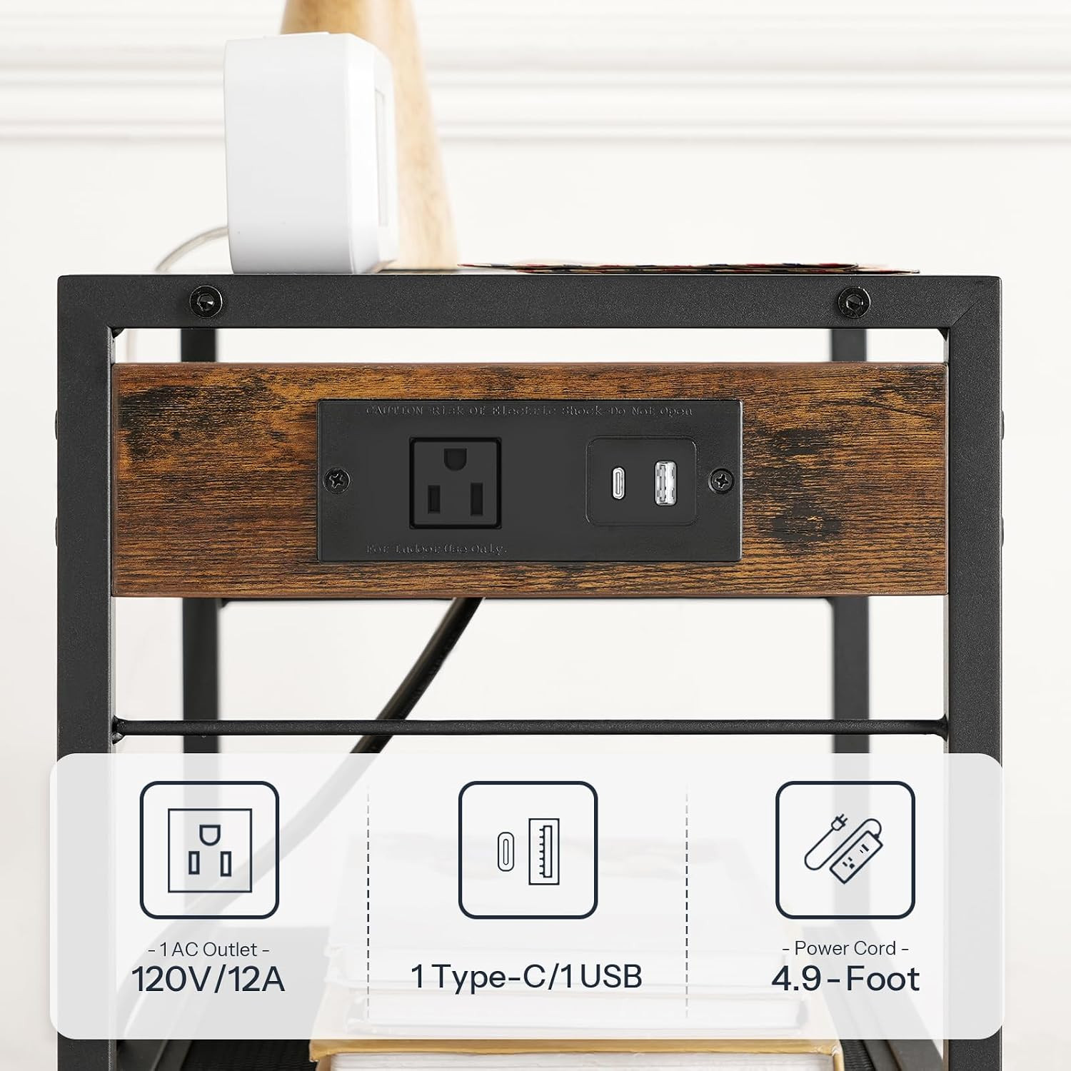 Industrial Printer Stand, 3-Tier Mobile Printer Table, Rolling Cart with Power O
