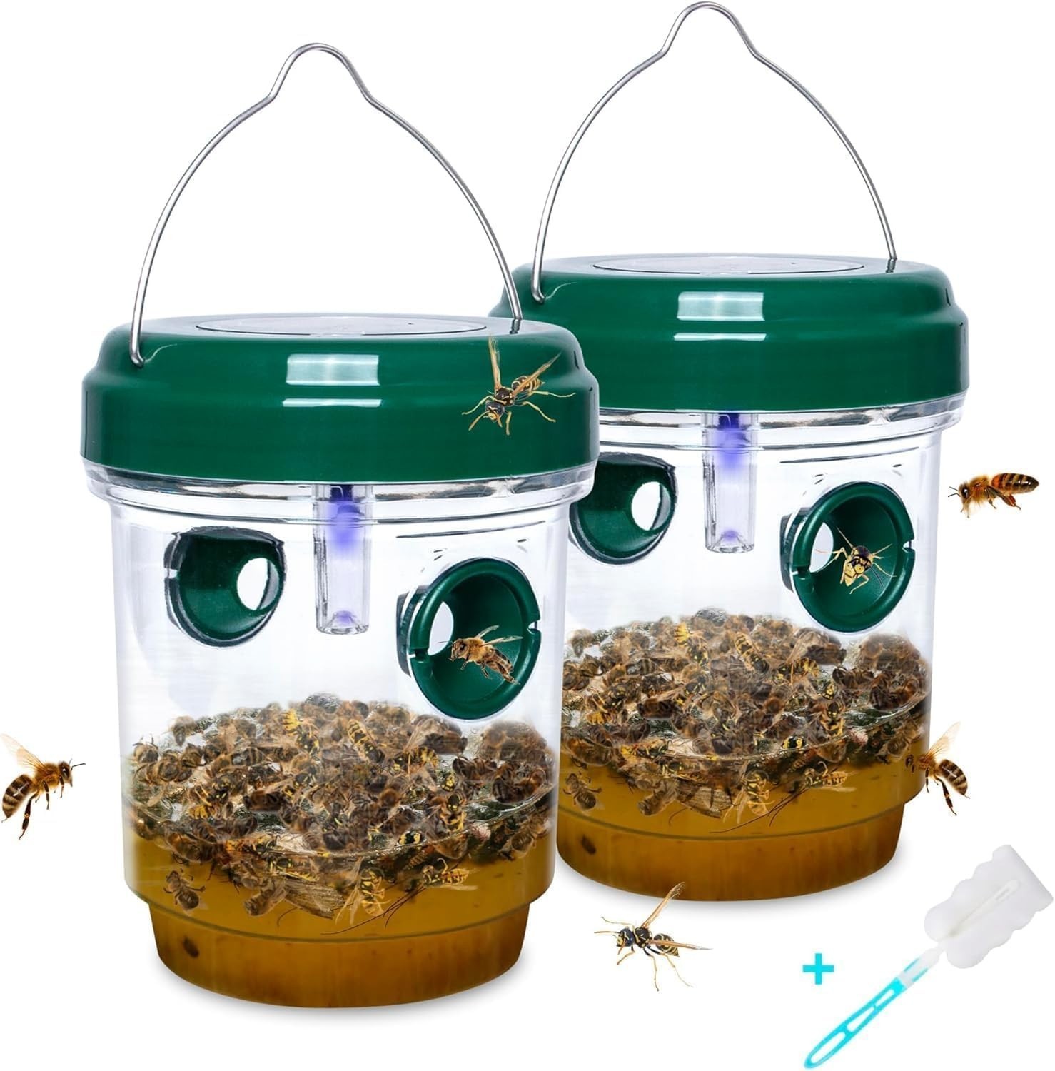 2 Pack Solar-Powered Wasp and Yellow Jacket Traps with UV Light - Durable Design