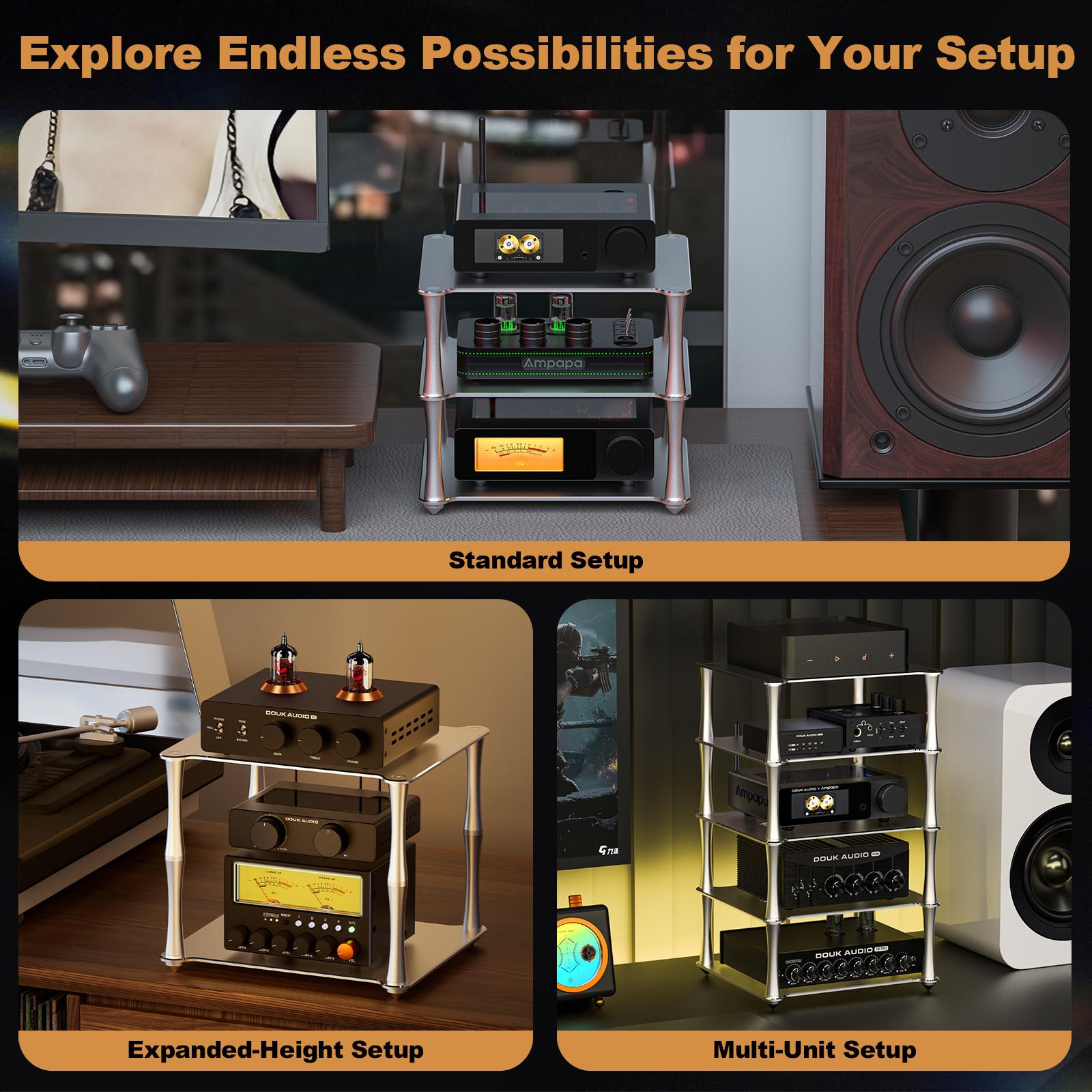 Ampapa Mini Desktop HiFi Stand for A1 D1 Q1 Amplifier DAC Preamp Aluminum Stack