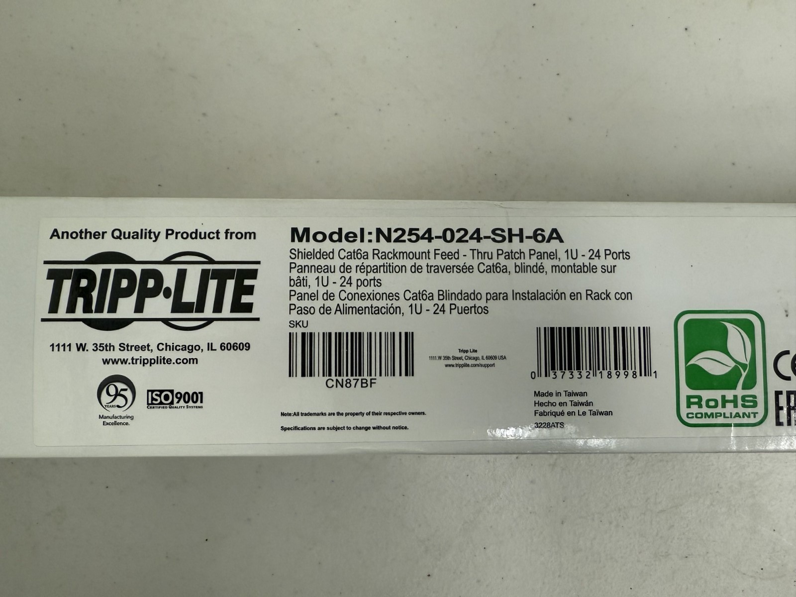 TrippLite Shielded Cat6A Rackmount Feed Through Patch Panel Model N254-024-SH-6A