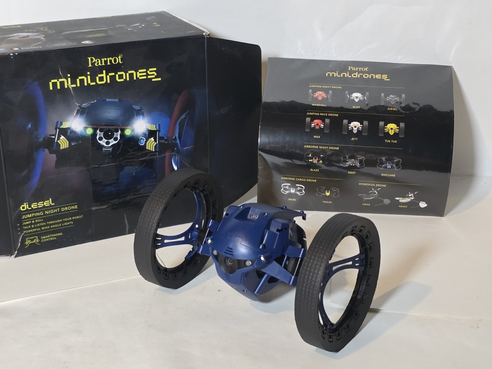 Parrot Minidrones Jumping Night Drone Diesel Dark Blue Camera LED  NEW OPEN BOX!