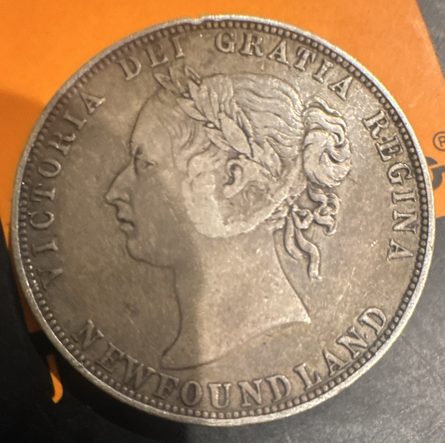 Newfoundland 1868 50C Silver Coin Queen Victoria Dei Gratia Regina KM-3 .925