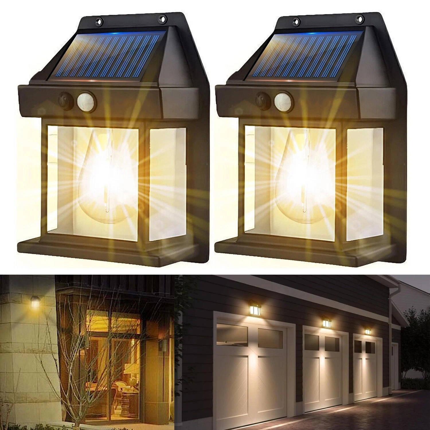 2 Pack LED Solar Wall Light PIR Motion Sensor Outdoor Garden Yard Security Lamp