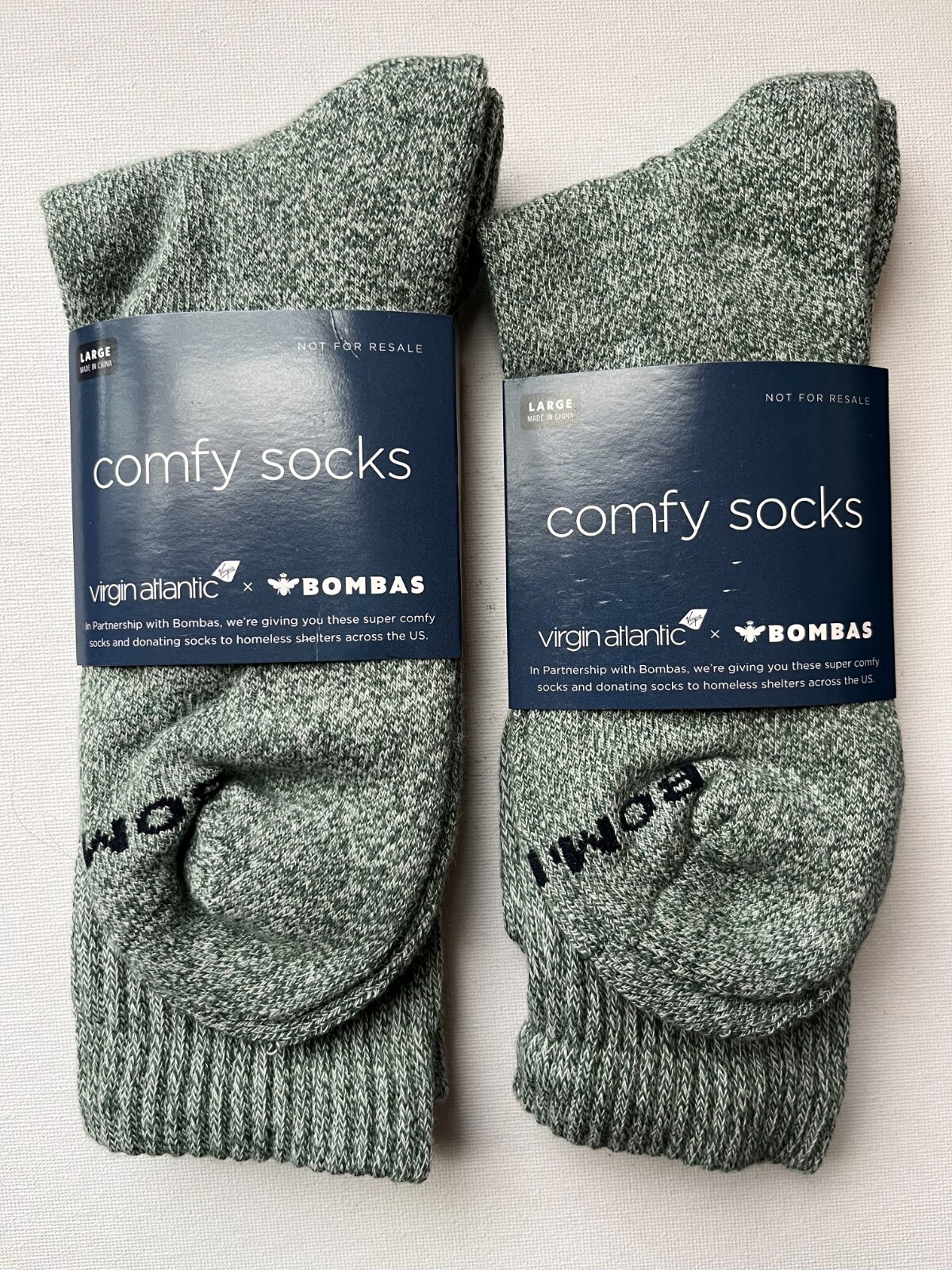 2 Pairs Virgin Atlantic Bombas Comfy Socks Large Green New with tags