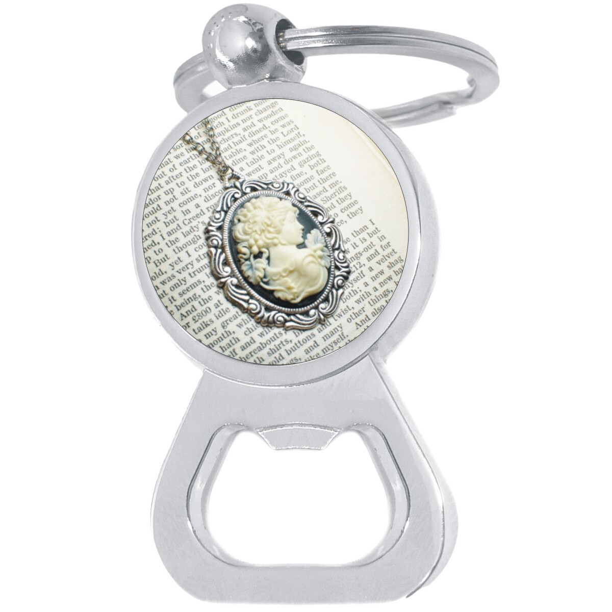 Cameo Book Bottle Opener Keychain - Metal Beer Bar Tool Key Ring