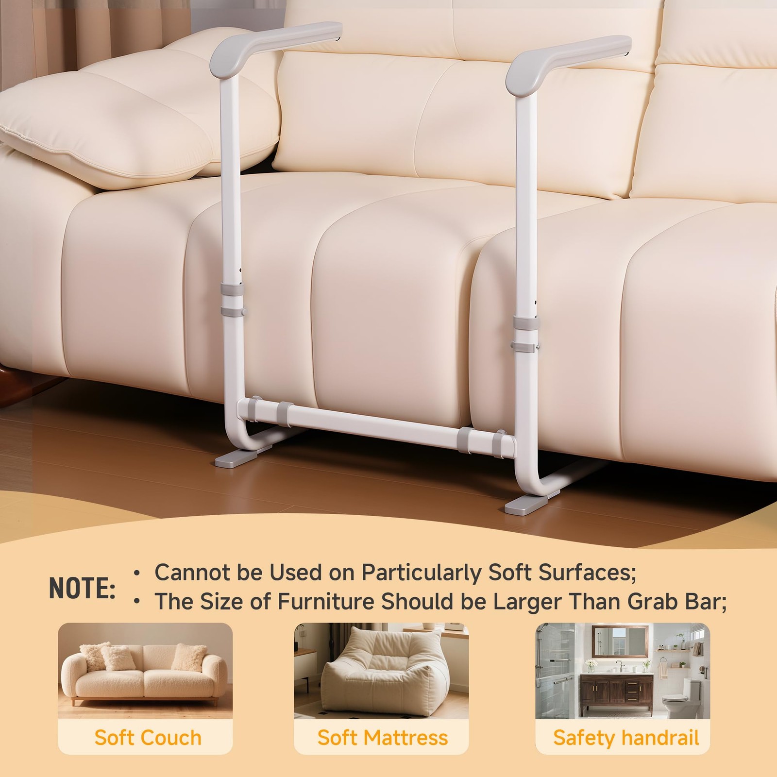 Couch Stand Assist with Handrails, Width and Height Adjustable Aid for Elderly