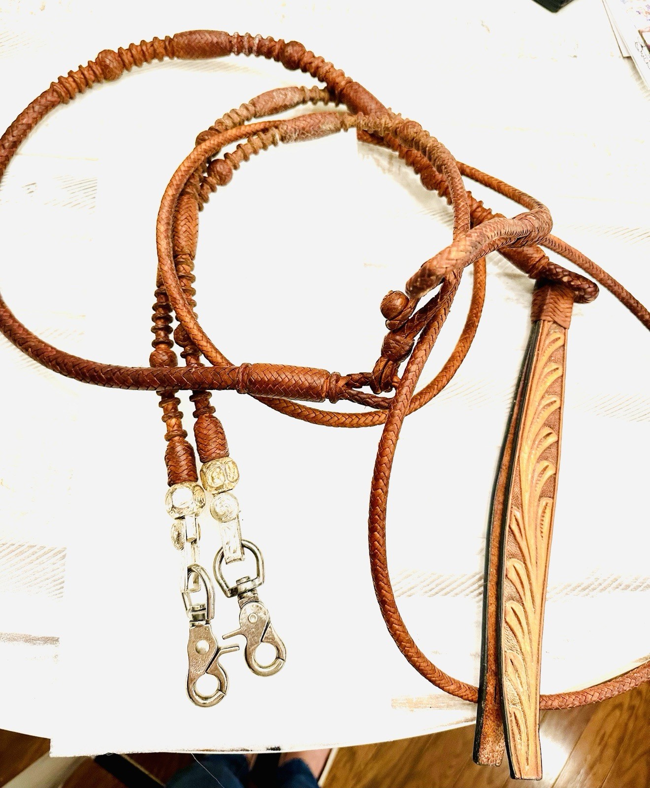 Dale Chavez Romel Reins Hand Knotted Western Show Reins w/ German Silver Ends”