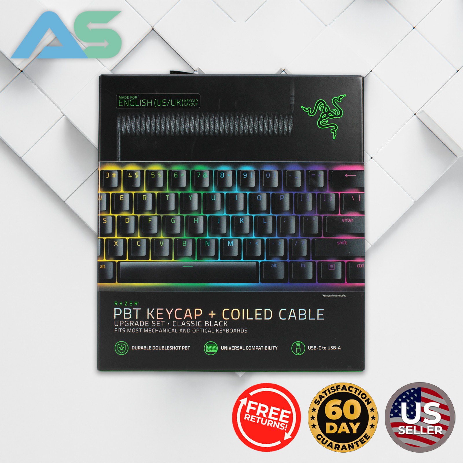 Razer PBT Keycap + Coiled Cable Upgrade Set - Classic Black | RC21-01490800-R3M1