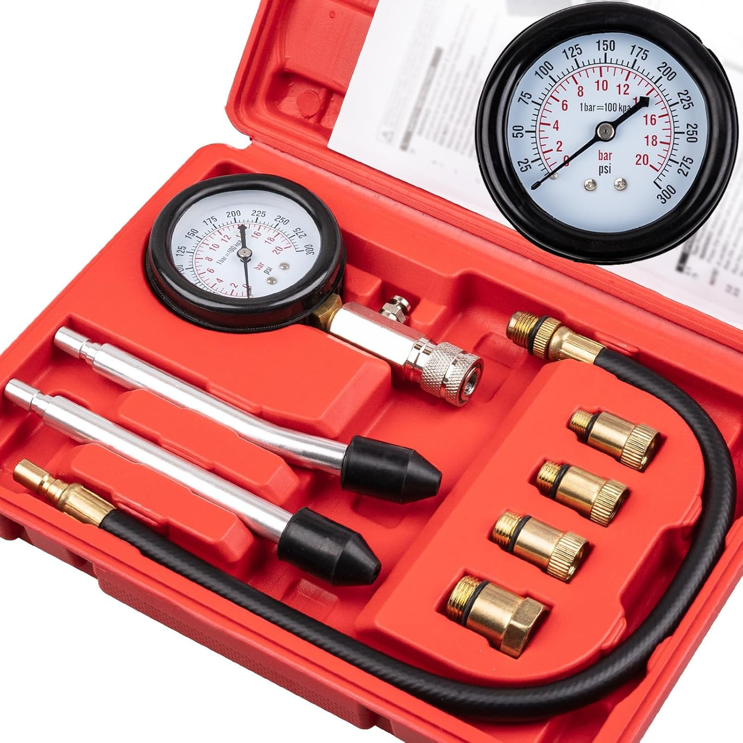 Engine Compression Tester Kit 0-300 PSI Small Engine Gauge Tool 8PCS